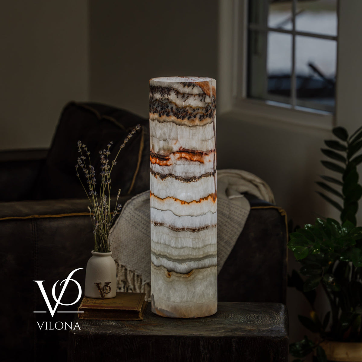 Light Tangerine Onyx Cylinder Table Lamp #3 — 19.75″