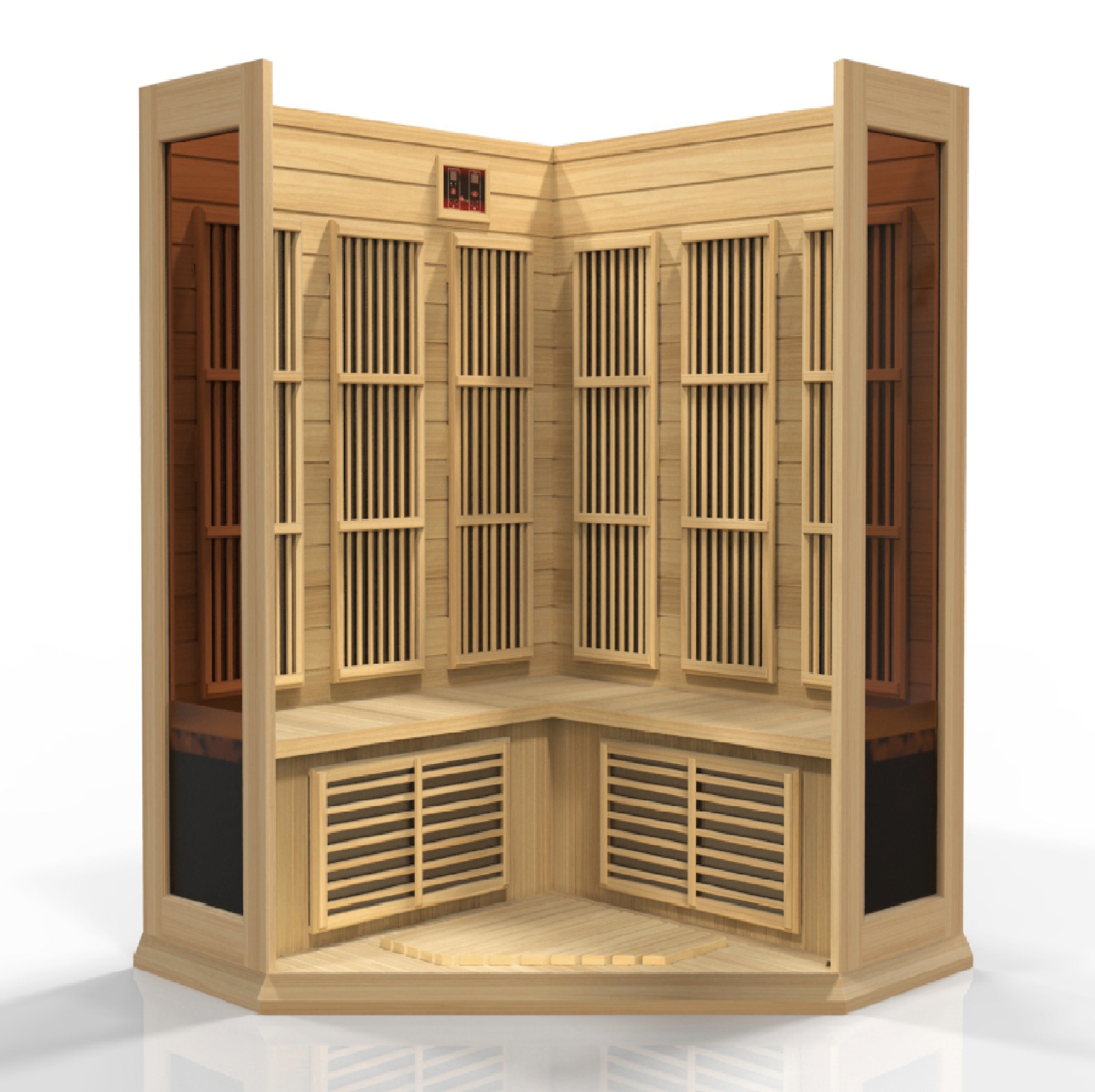 Maxxus Avignon 3 Person Corner Near Zero EMF FAR Infrared Sauna – Canadian Hemlock MX-K356-01-ZF