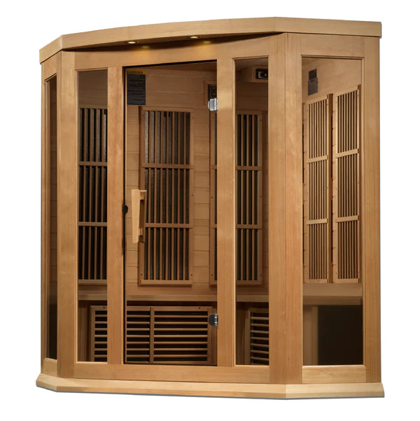 Maxxus Avignon 3 Person Corner Near Zero EMF FAR Infrared Sauna – Canadian Hemlock MX-K356-01-ZF