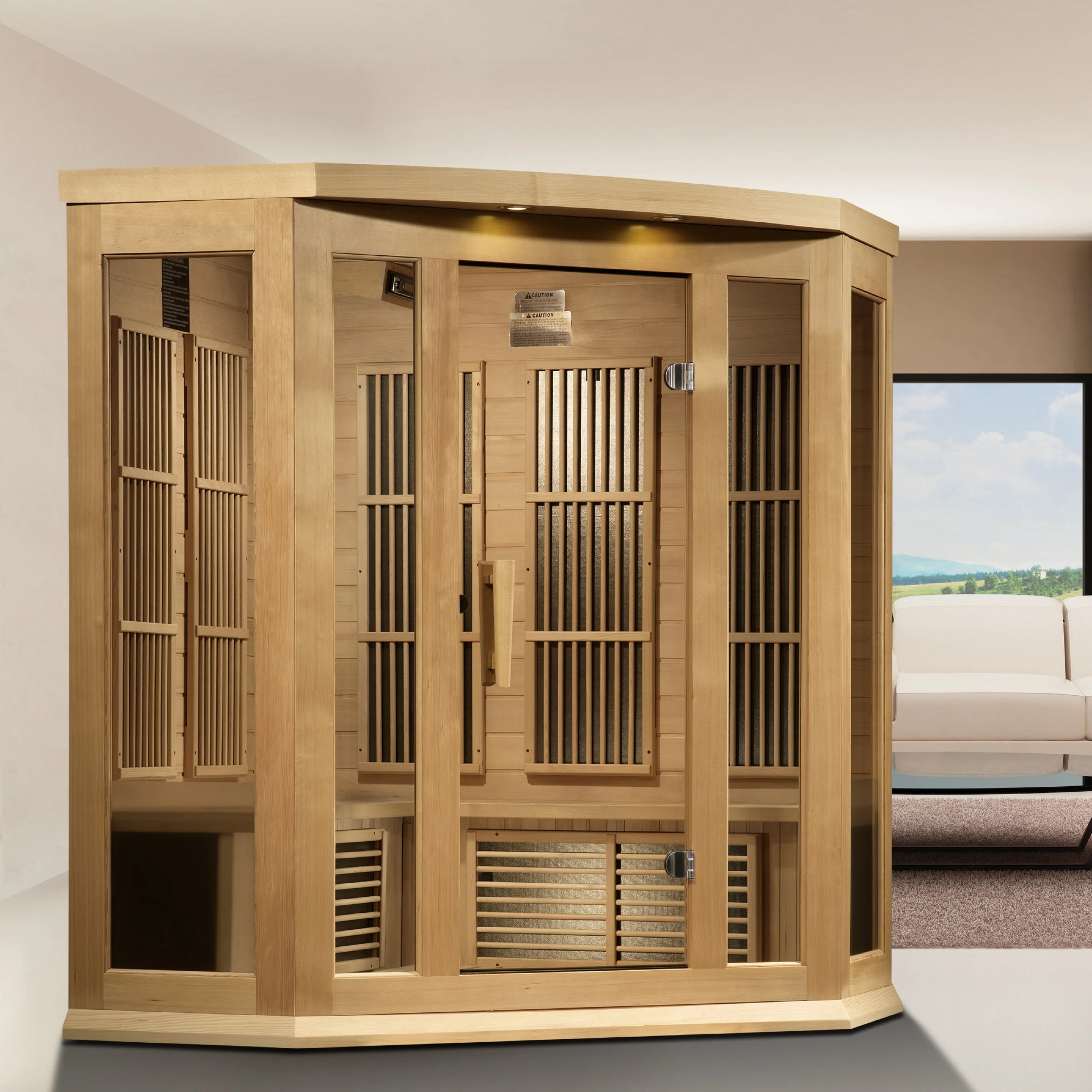 Maxxus Avignon 3 Person Corner Near Zero EMF FAR Infrared Sauna – Canadian Hemlock MX-K356-01-ZF