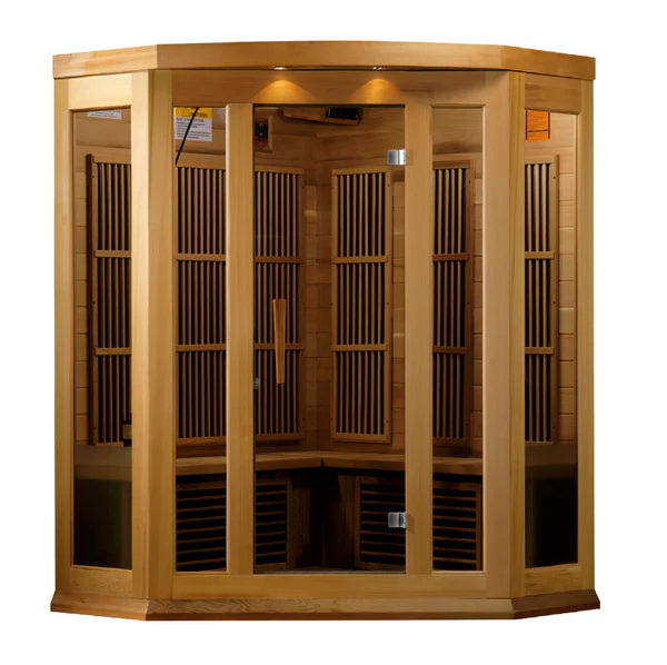 Maxxus Avignon 3 Person Corner Near Zero EMF FAR Infrared Sauna – Canadian Red Cedar MX-K356-01-ZF CED
