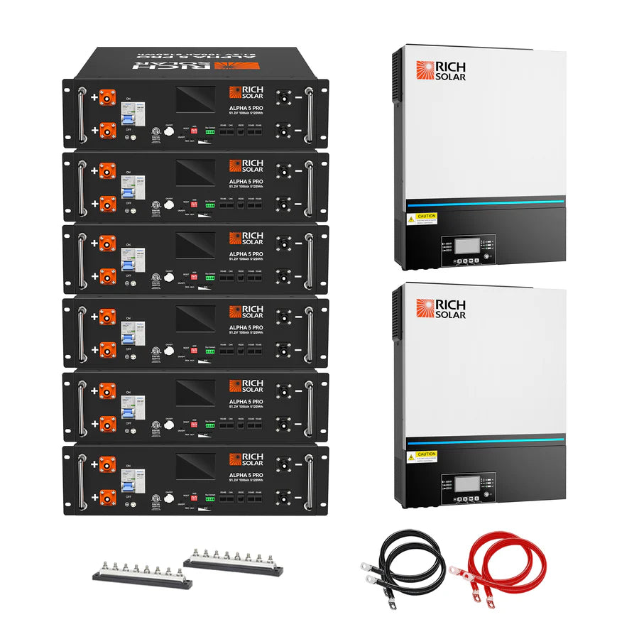 Off-Grid System Kit | 13,000W 120/240V Output, 48VDC(28.8kWh Alpha 5 Server Lithium Iron Phosphate Battery)