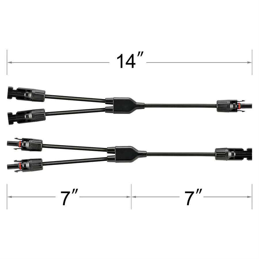 Y Branch 2-to-1 Solar Panel Parallel Adapters | Weatherproof PV Adapters for Solar Connection | Plug and Play
