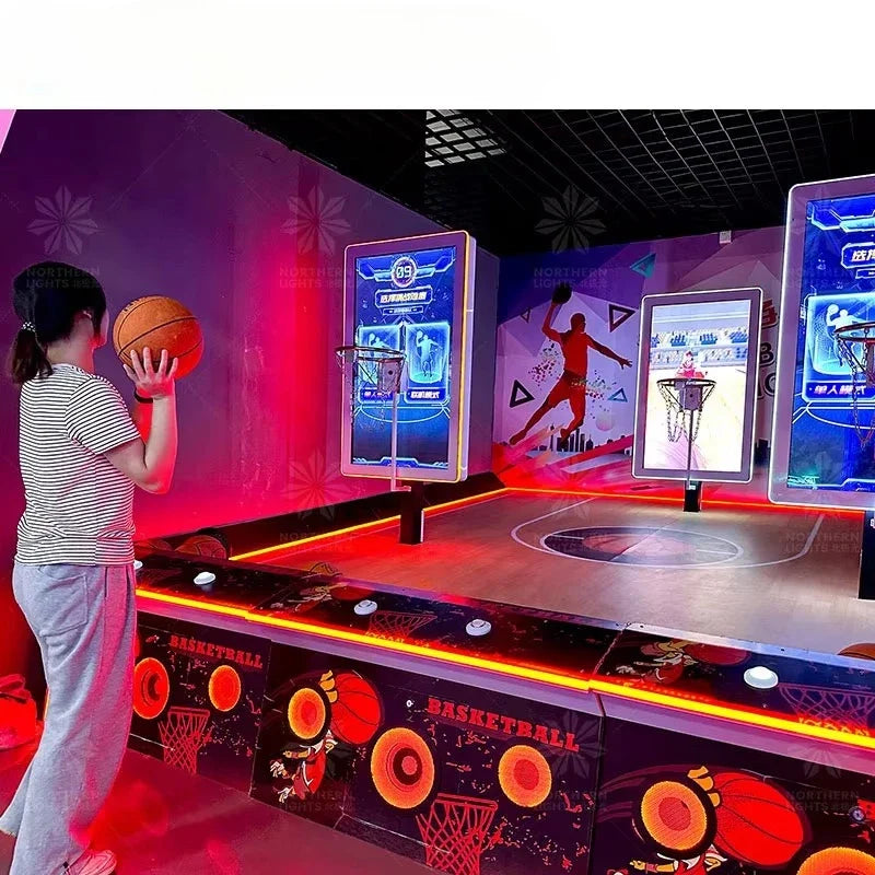 Northern Lights Metal Indoor Foldable Basketball Arcade Game Machine with Hoop Colorful Finish 2-Year Warranty Universal Plug