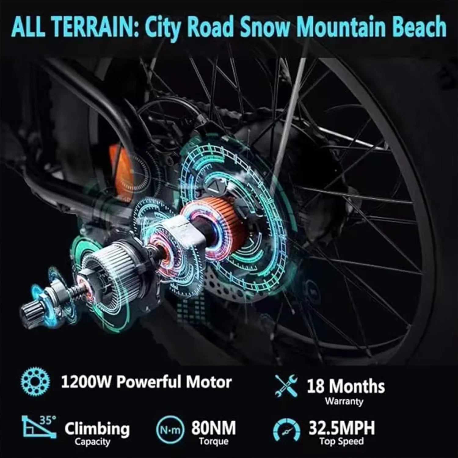 HEZZO 1200W Electric Bike - 48V Lithium Battery, Over 50km/h Speed