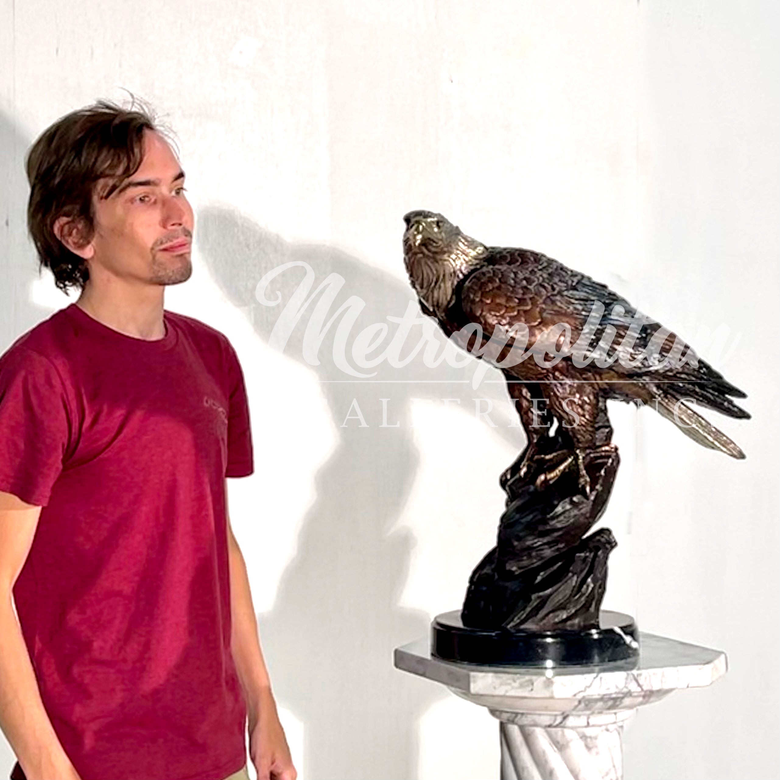 Eagle on Rock Table-top Bronze Statue