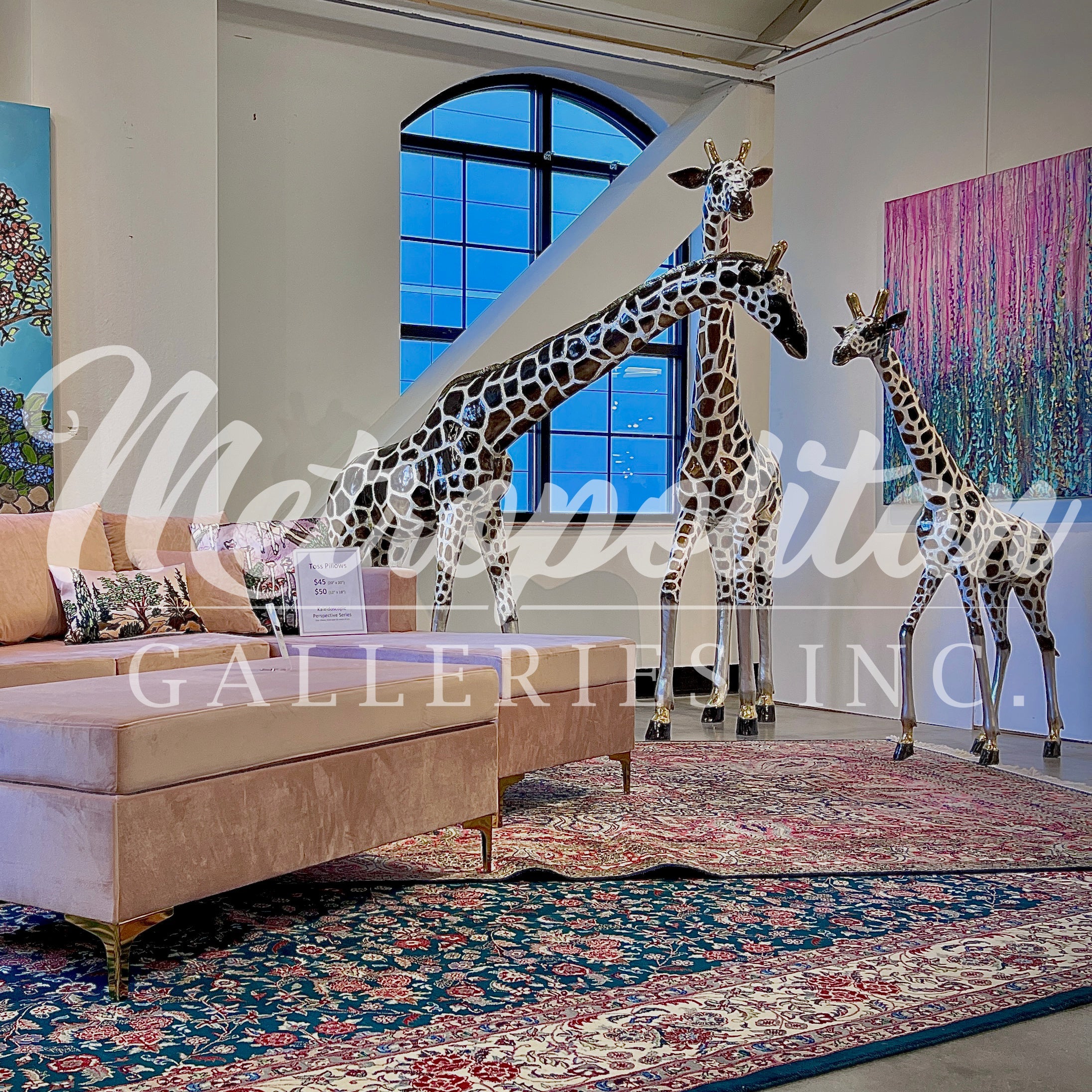 Giraffe Family Trio Bronze Statue Set