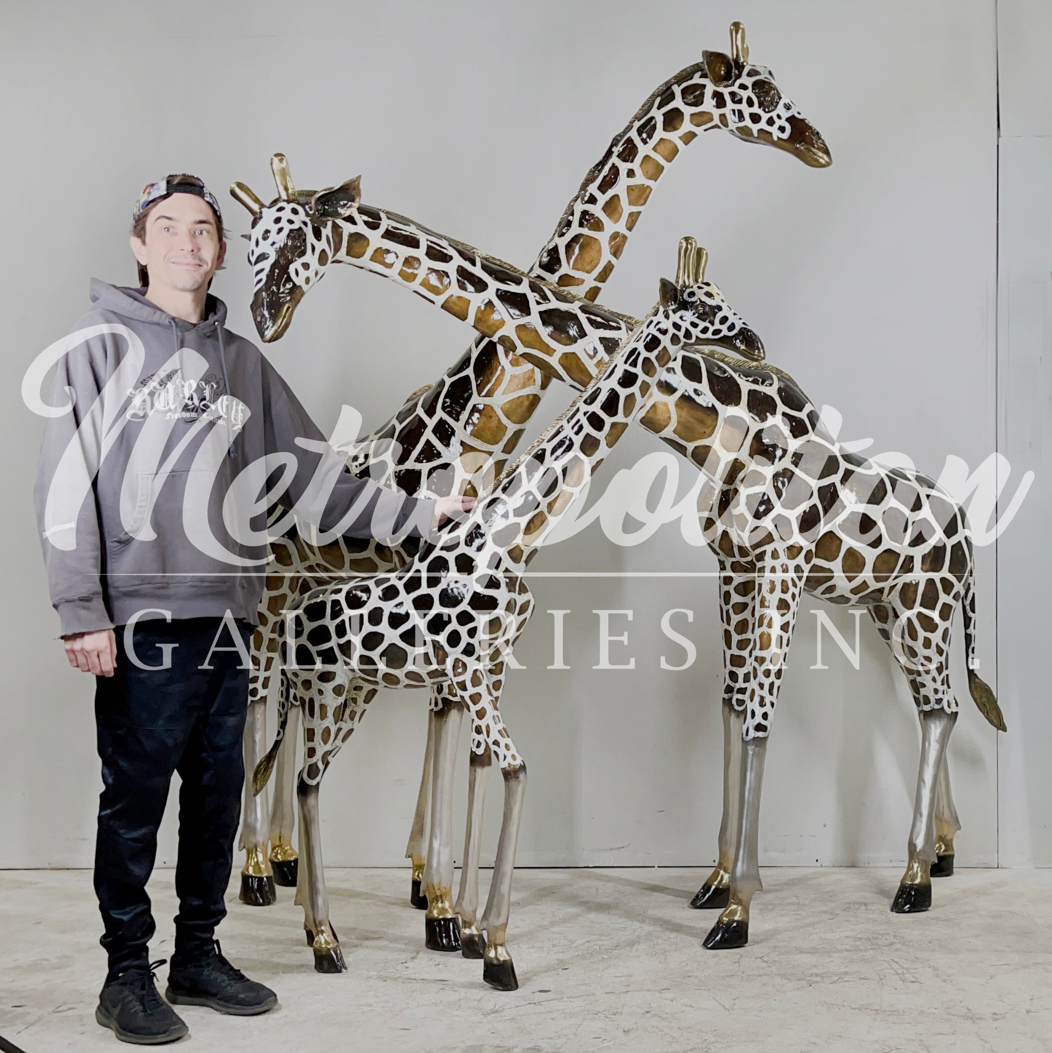 Giraffe Family Trio Bronze Statue Set