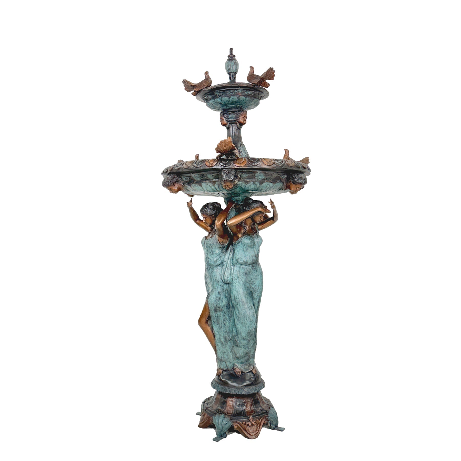 Three Grecian Ladies with Doves Bronze Tier Fountain