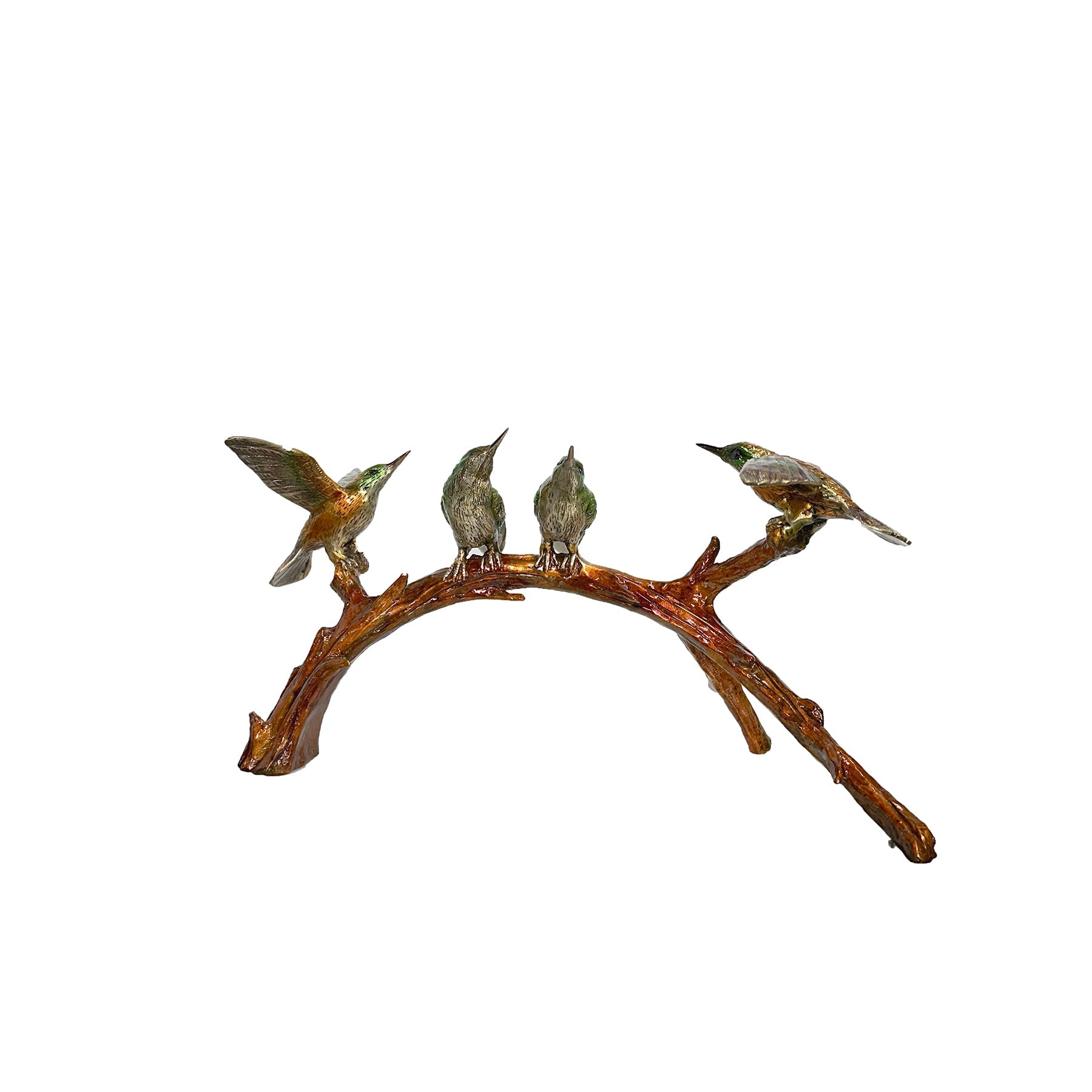 Four Colorful Hummingbirds Table-top Bronze Statue