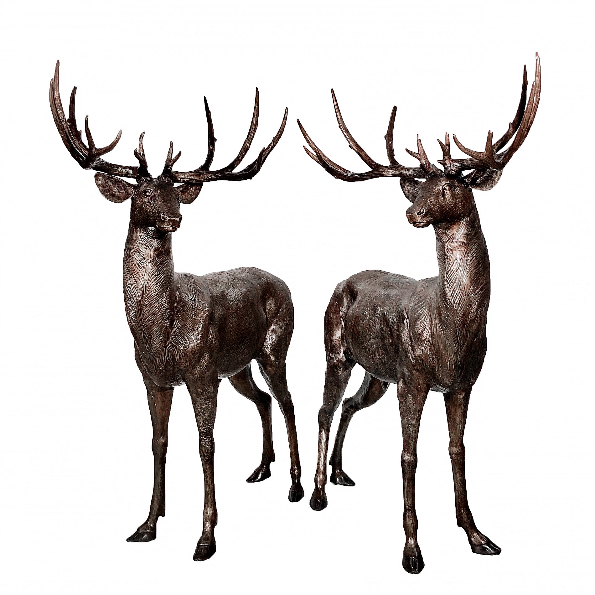 Standing Stags Bronze Statue Set