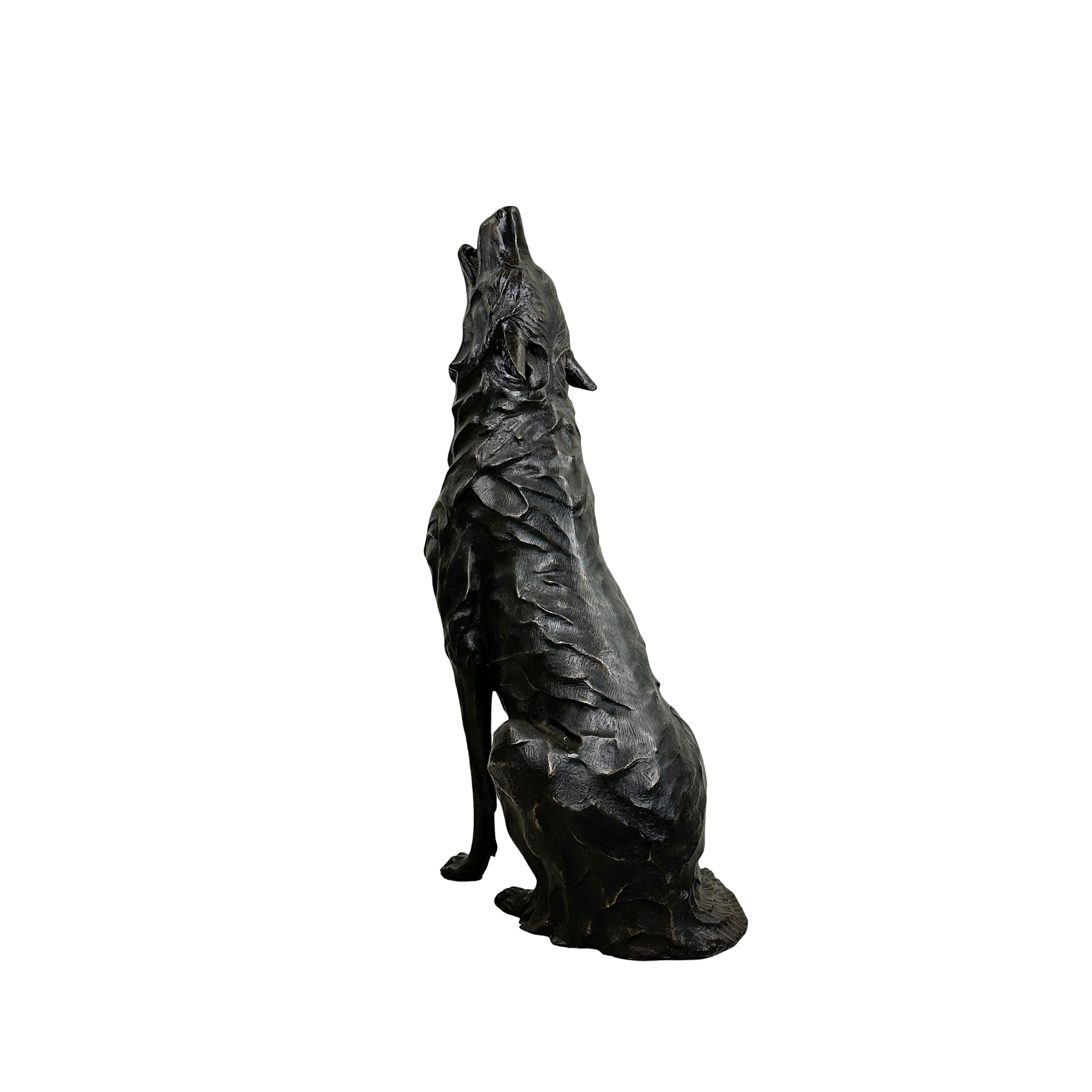 Sitting Wolf Howling Bronze Statue