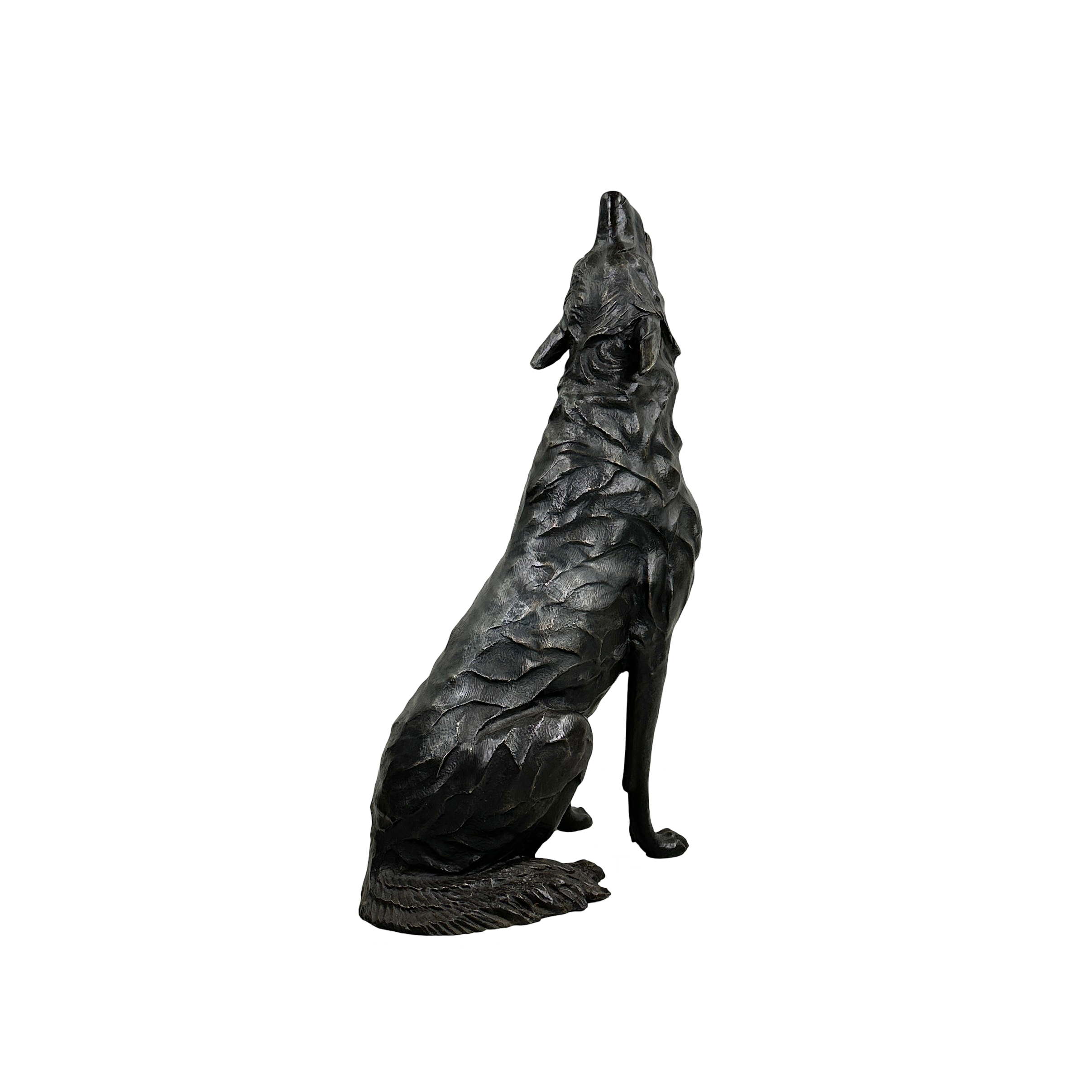 Sitting Wolf Howling Bronze Statue