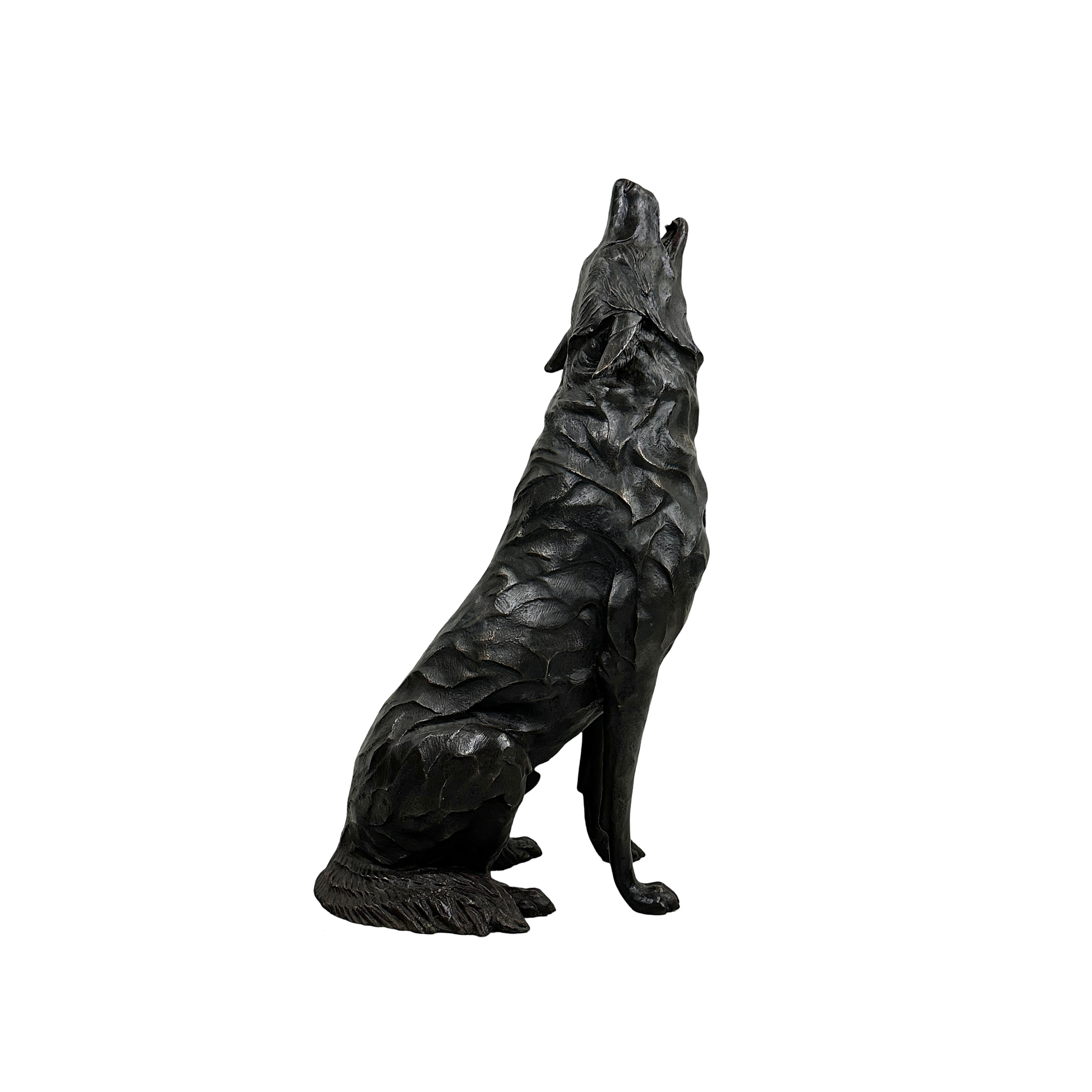 Sitting Wolf Howling Bronze Statue