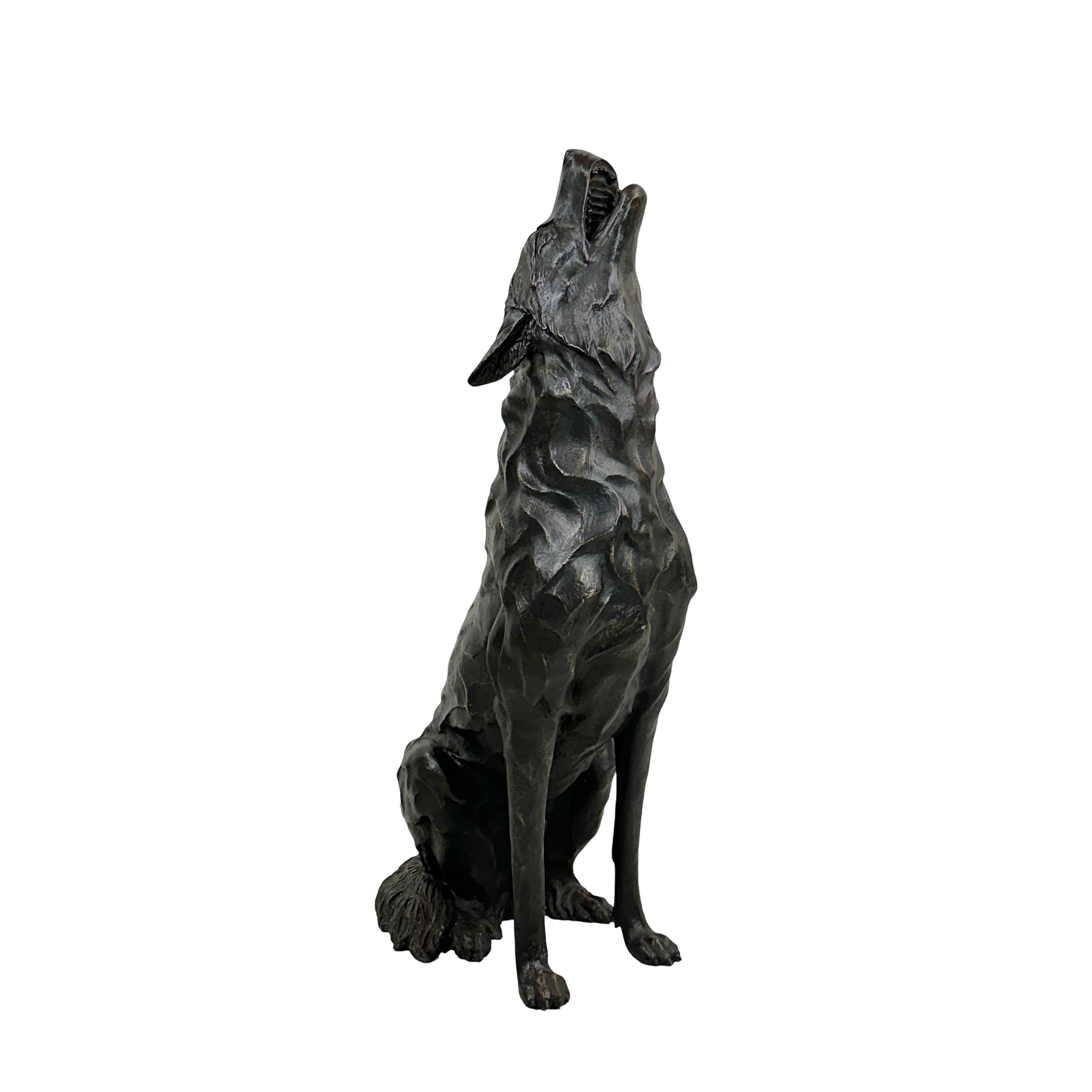Sitting Wolf Howling Bronze Statue