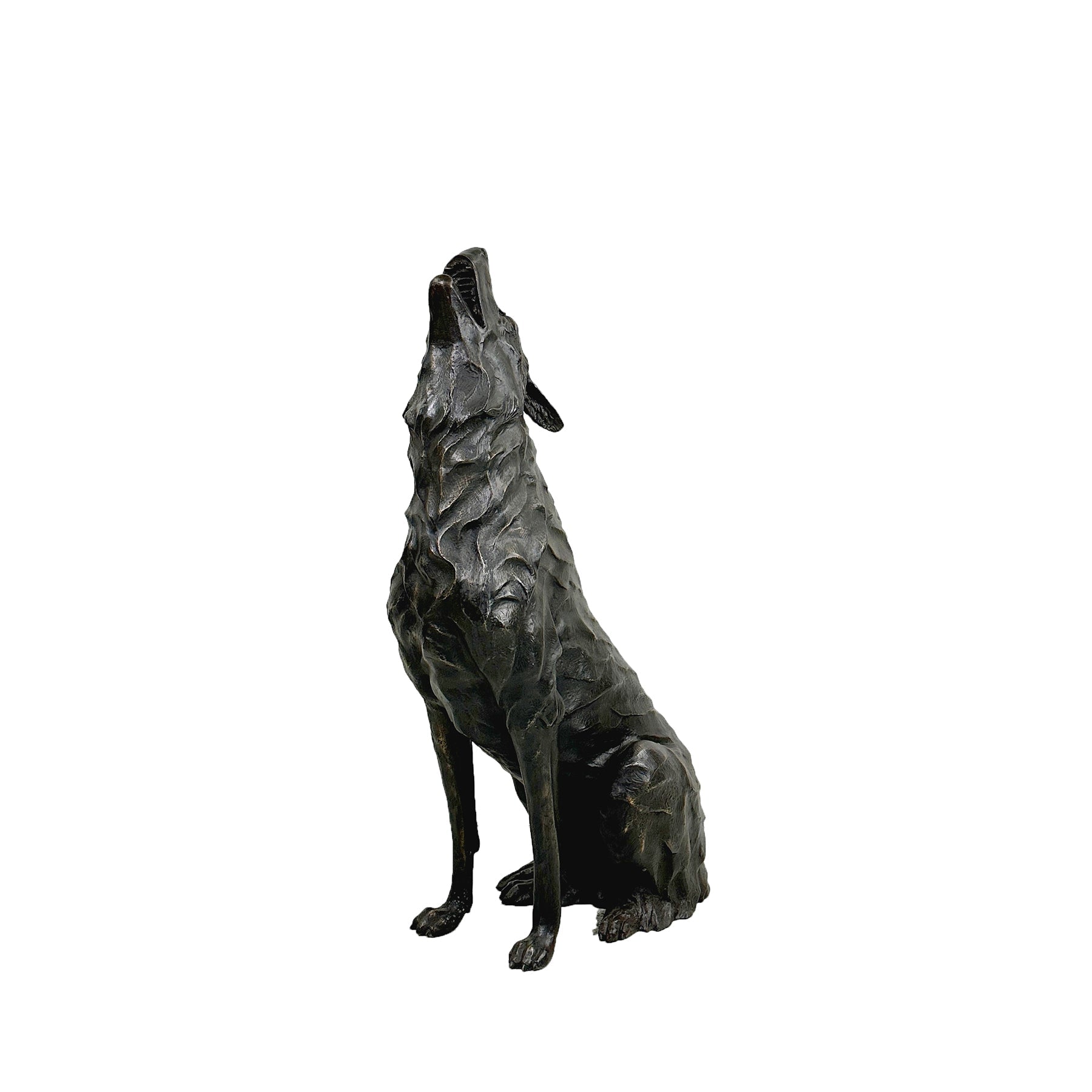 Sitting Wolf Howling Bronze Statue