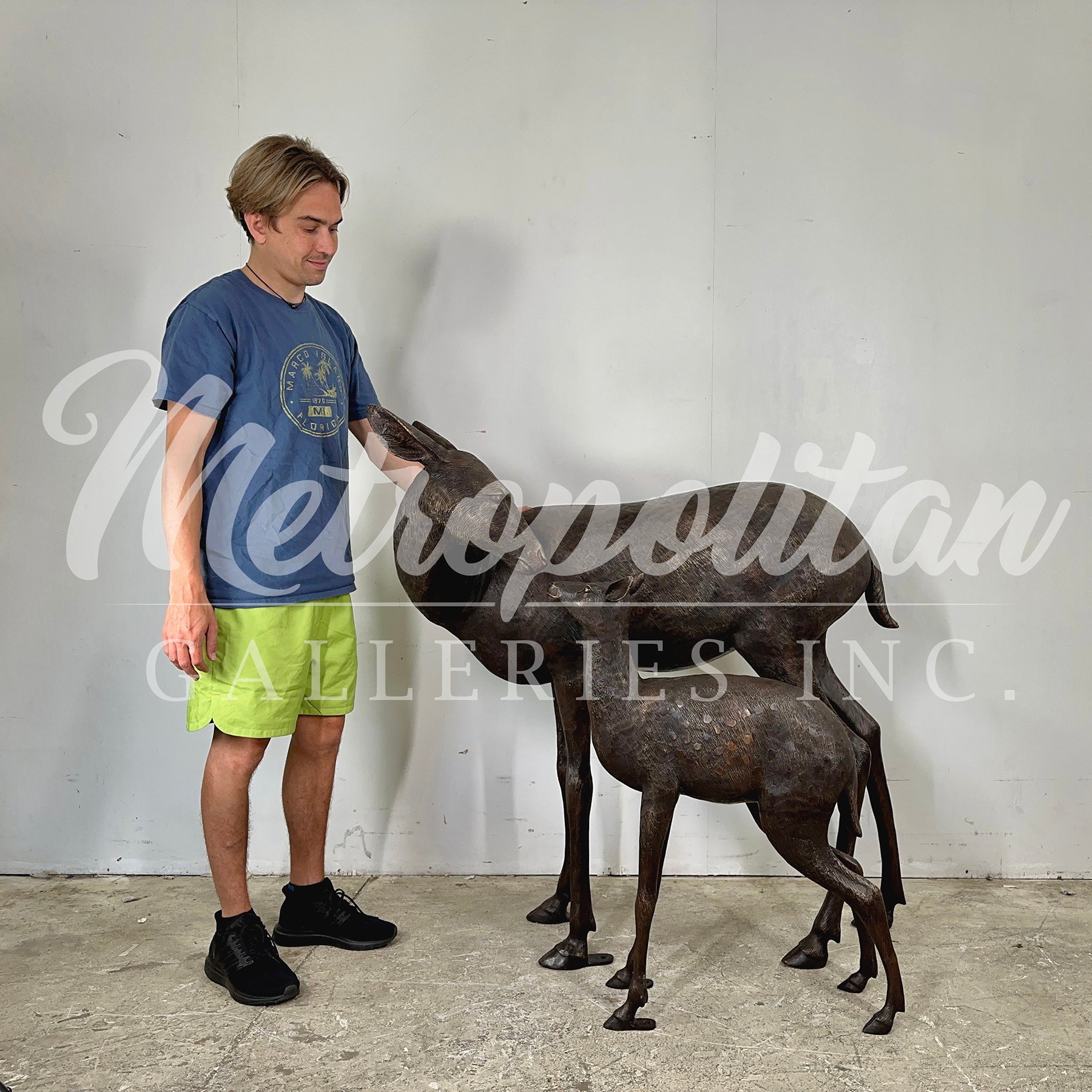 Doe & Fawn Bronze Statue Set