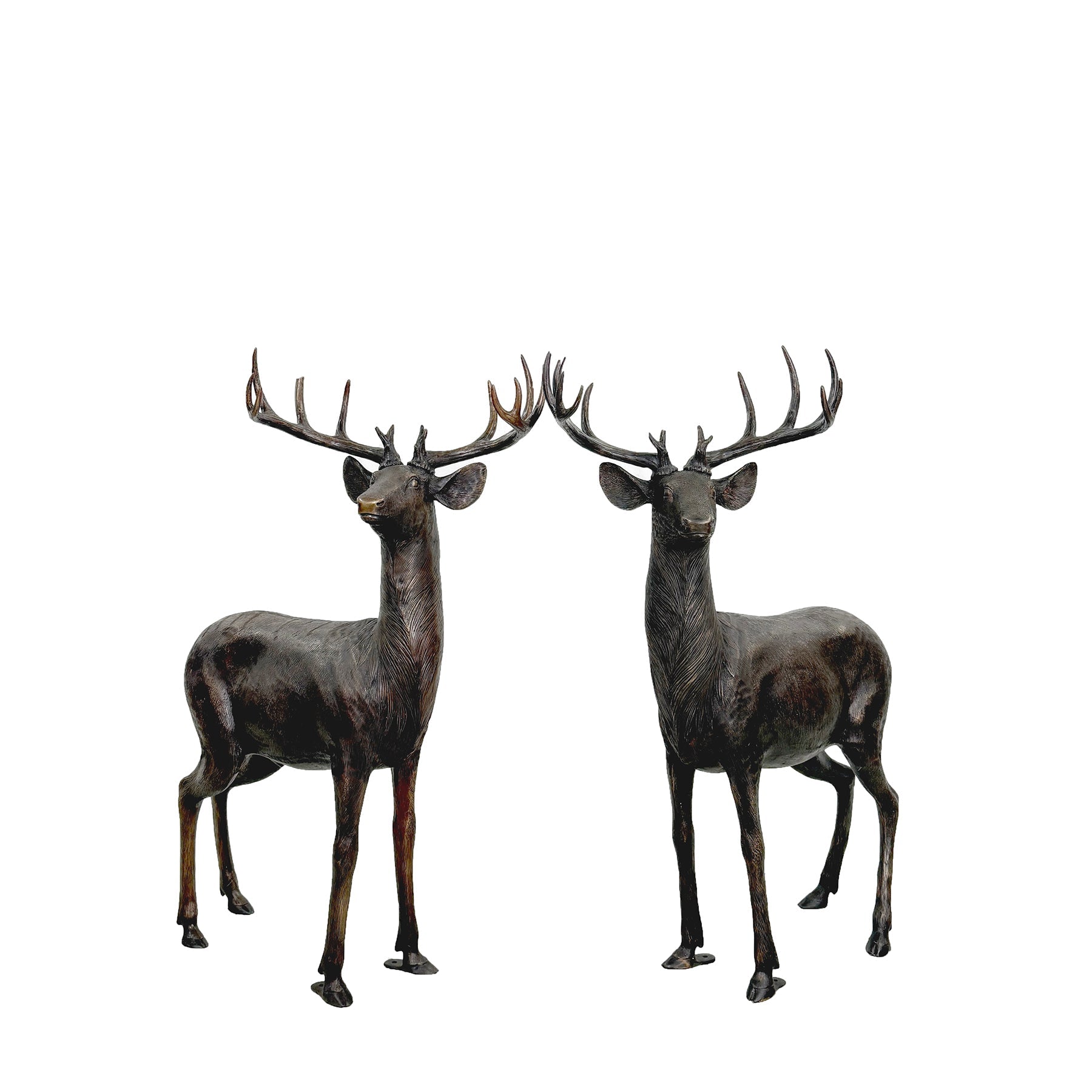 Small Size Standing Stags Bronze Statue Set