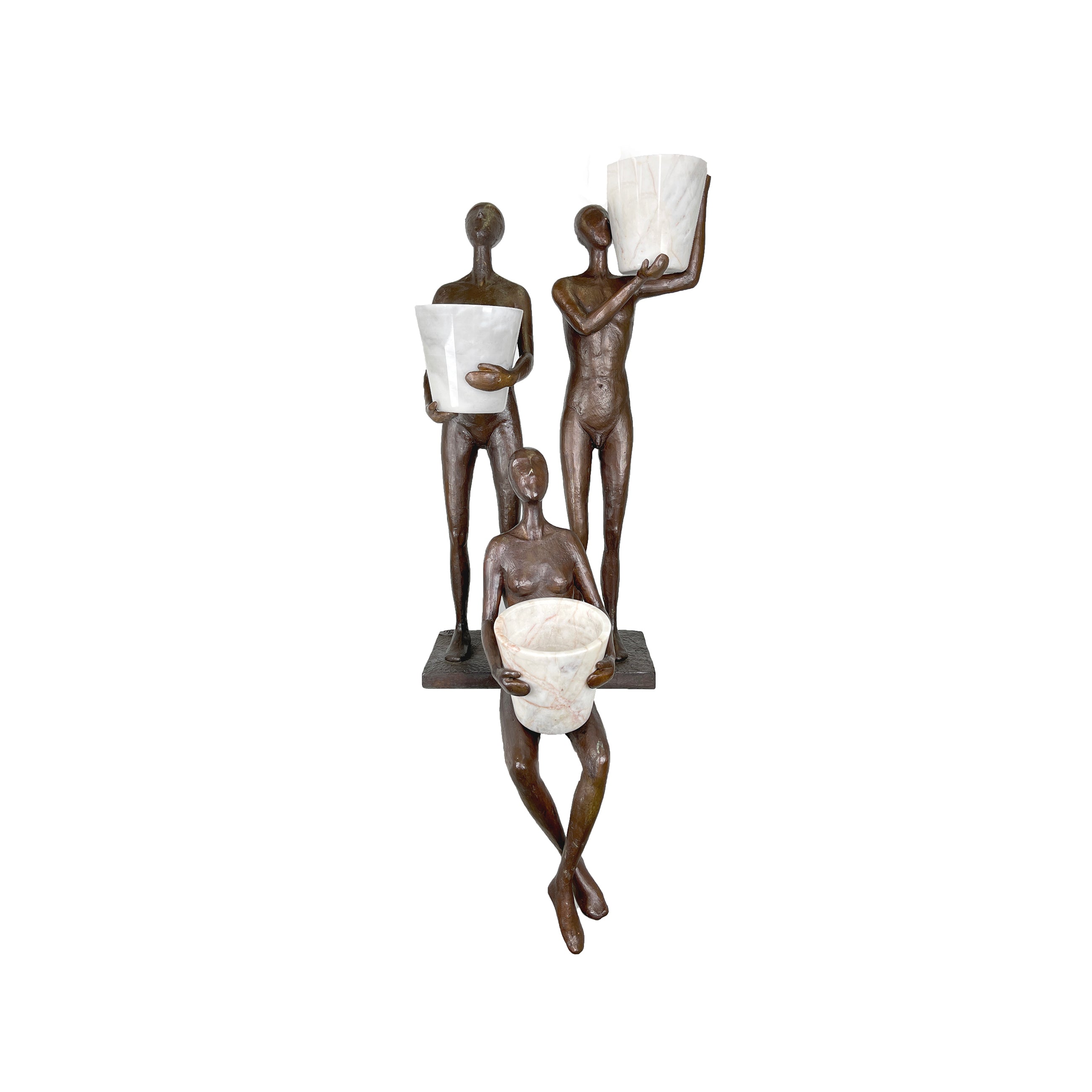 Modern Figure Trio holding Pots Table-top Bronze Statue