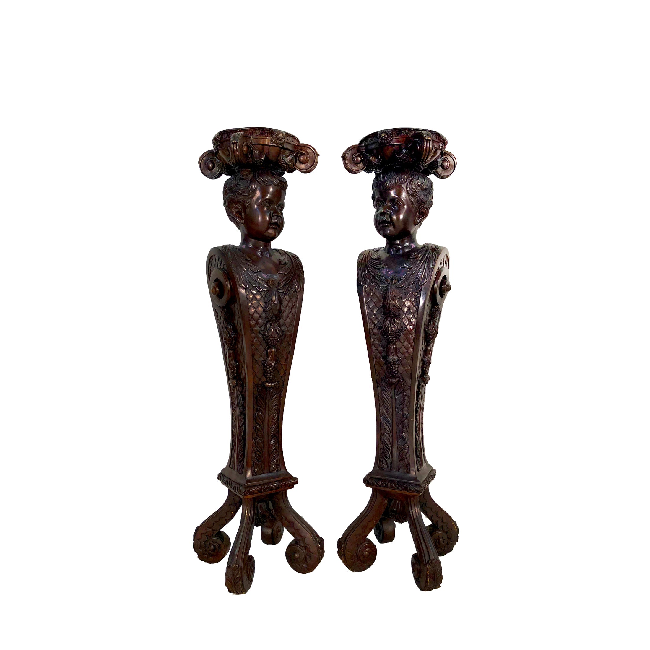 Boy Face Pedestal Bronze Statue Set