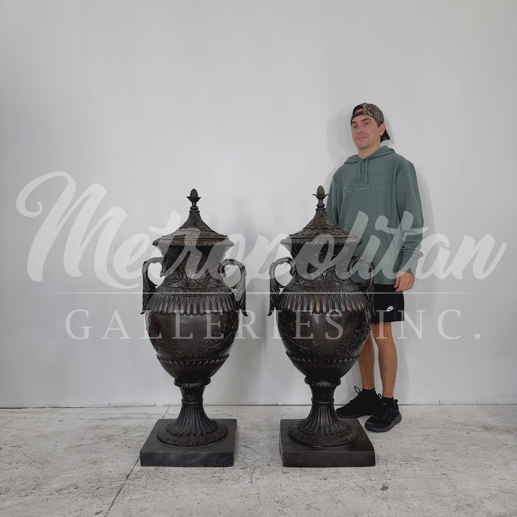 Classical Bronze Planter Urn with Lid Pair