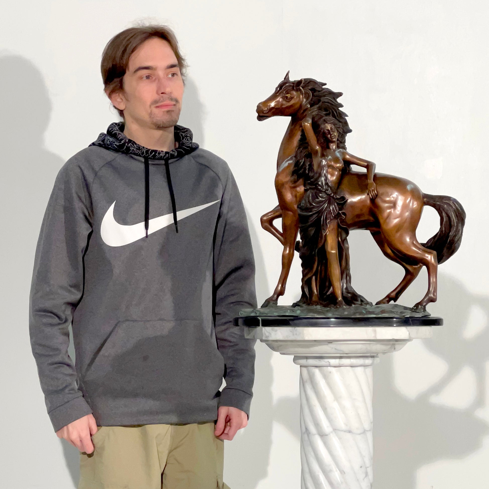 Reminiscent Lady with Horse Table-top Bronze Statue