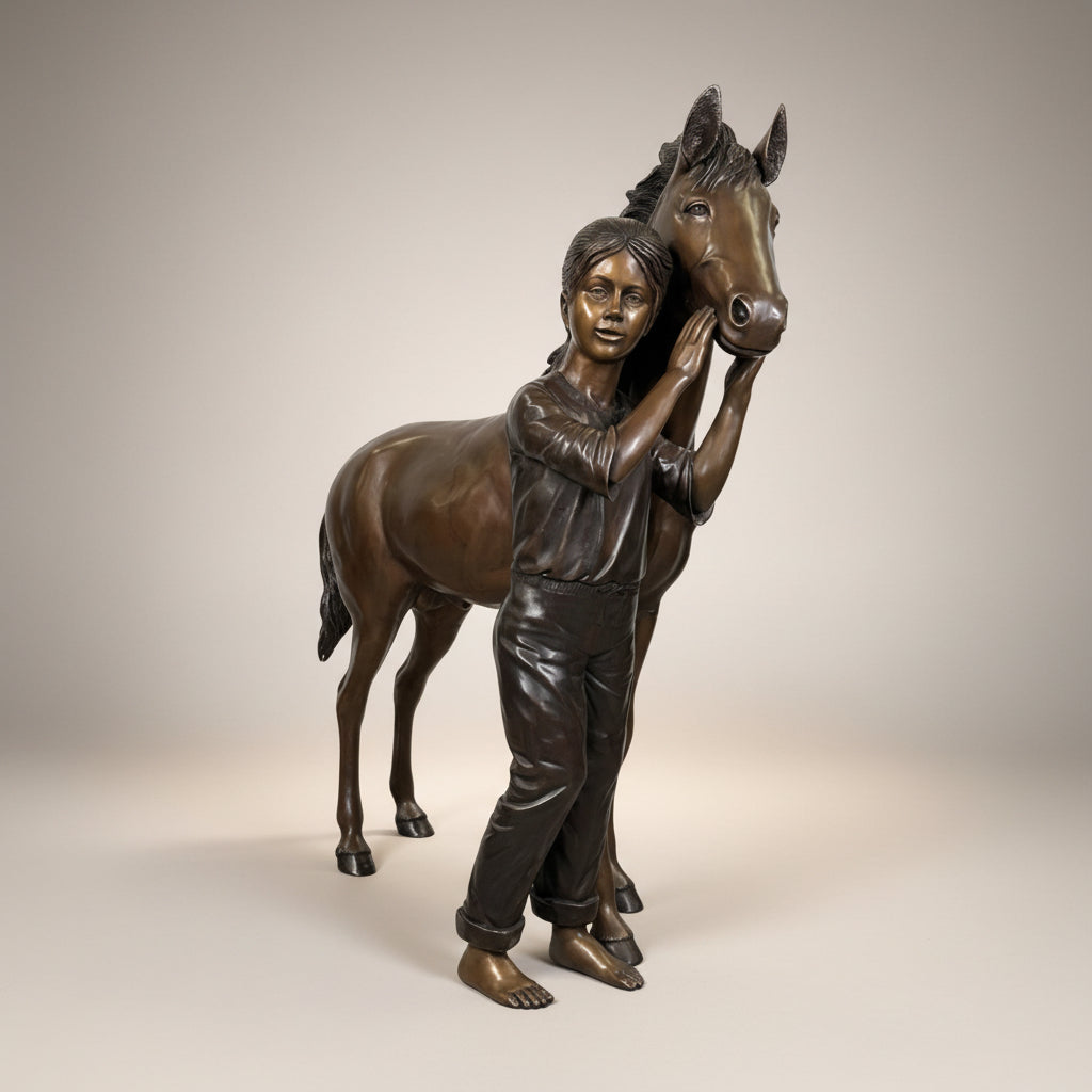 Standing Girl with Pony Bronze Statue