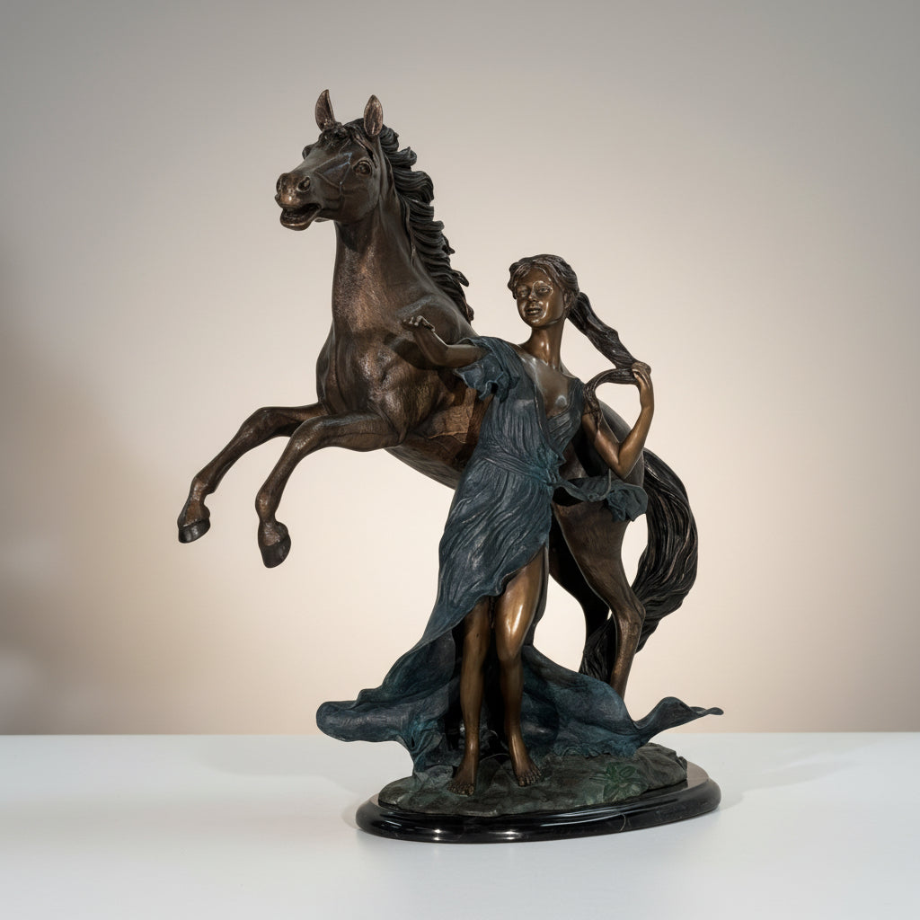 'Far & Away' Lady with Horse Table-top Bronze Statue