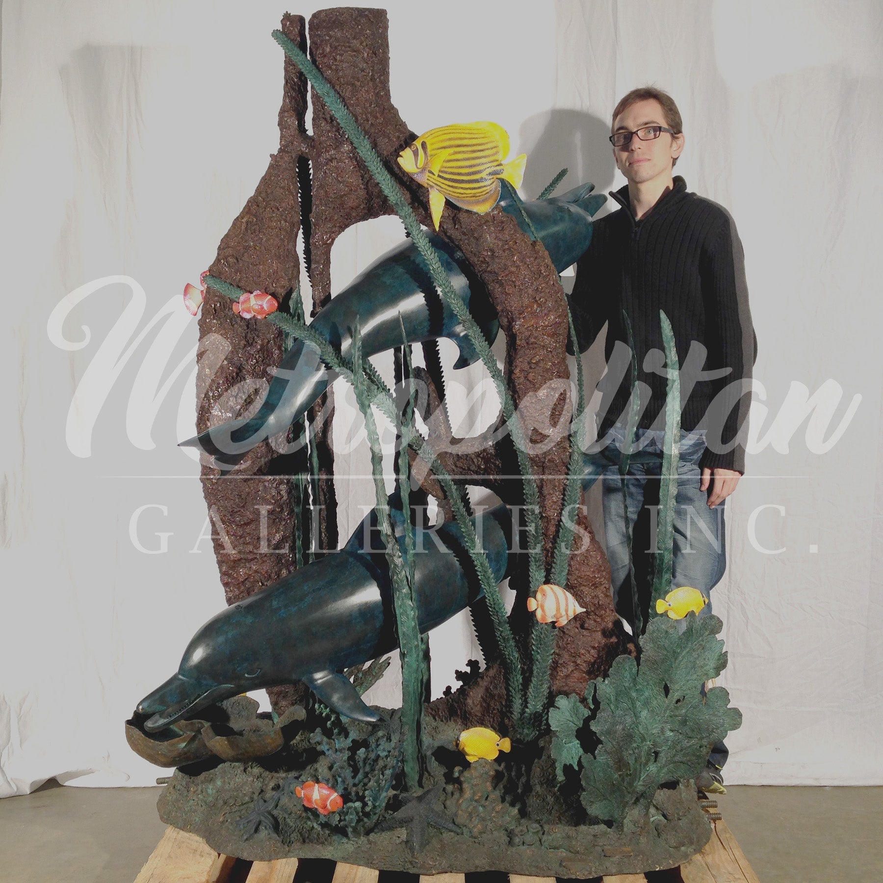 Dolphins Under the Sea Bronze Fountain Statue