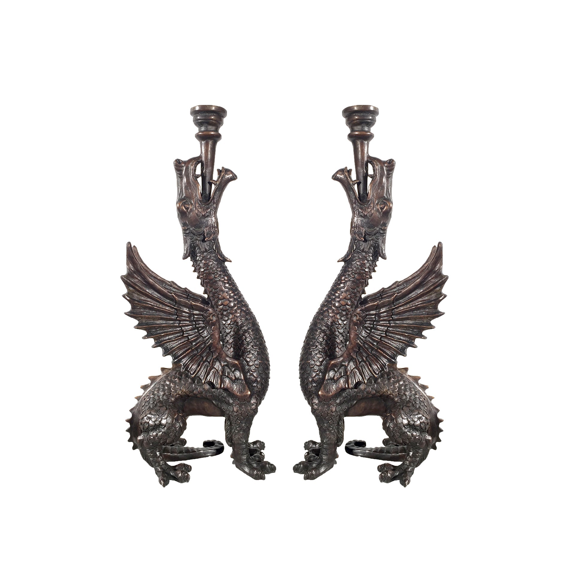 Dragon Candle Holder Bronze Statue Set - Table-Top Sculptures
