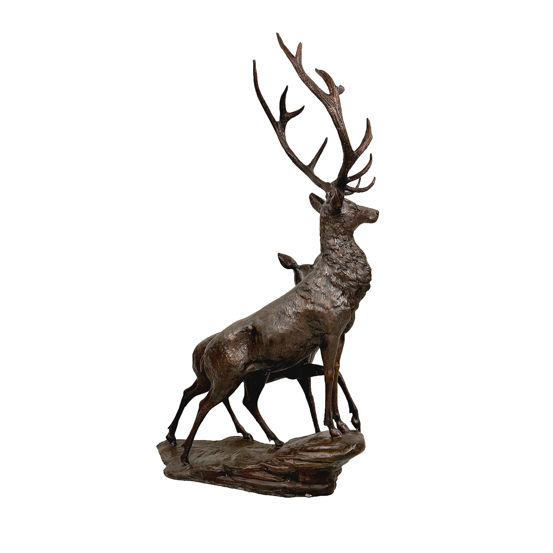 Buck & Doe on Rock Bronze Sculpture