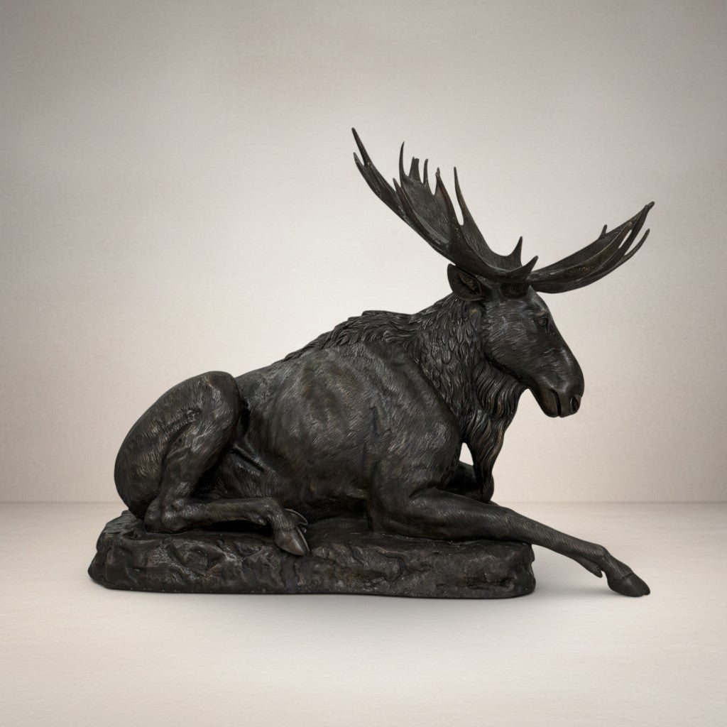 Reclining Moose Bronze Statue