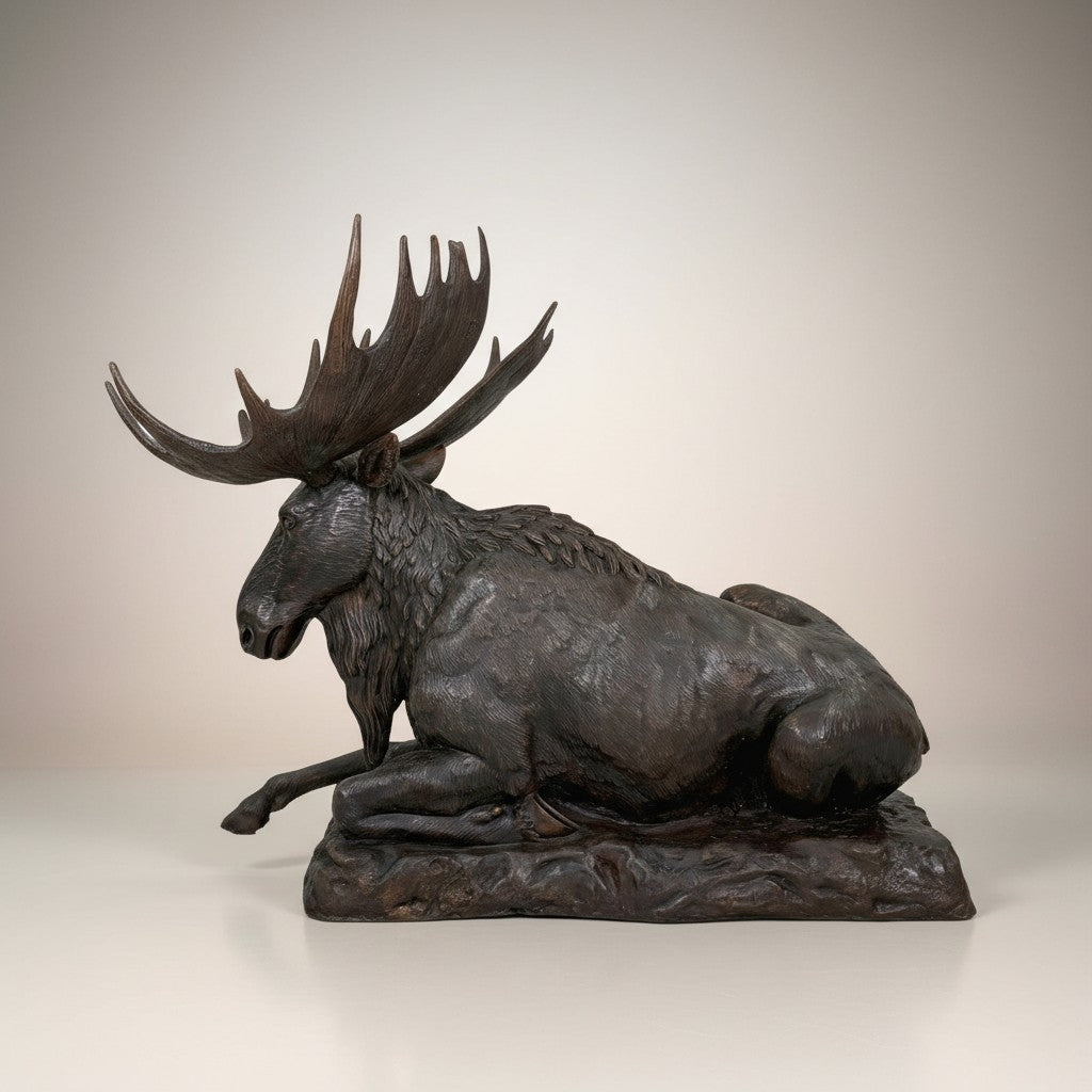 Reclining Moose Bronze Statue