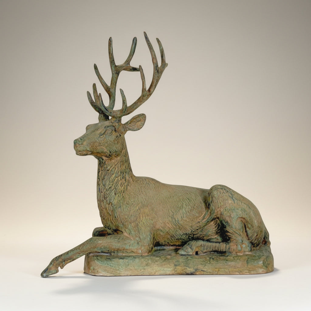 Reclining Deer Table-top Bronze Statue