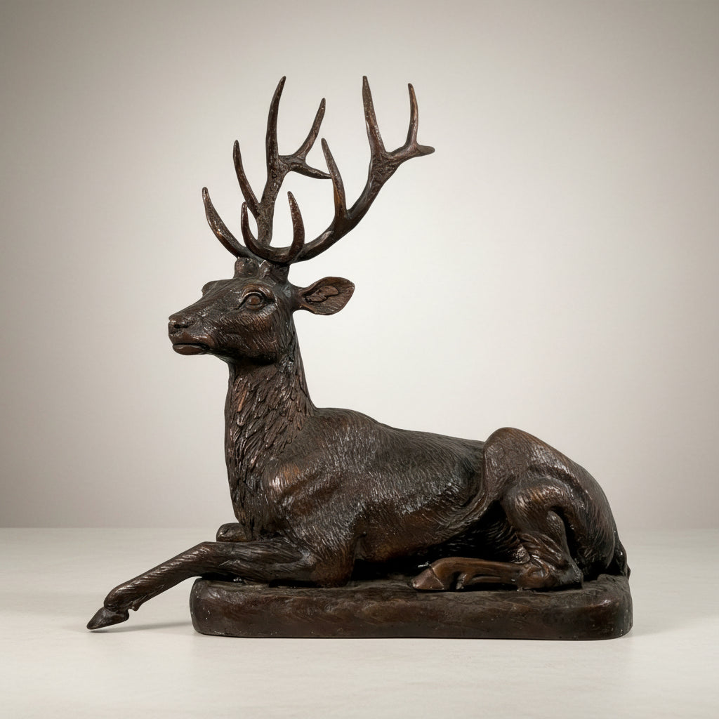 Reclining Deer Table-top Bronze Statue