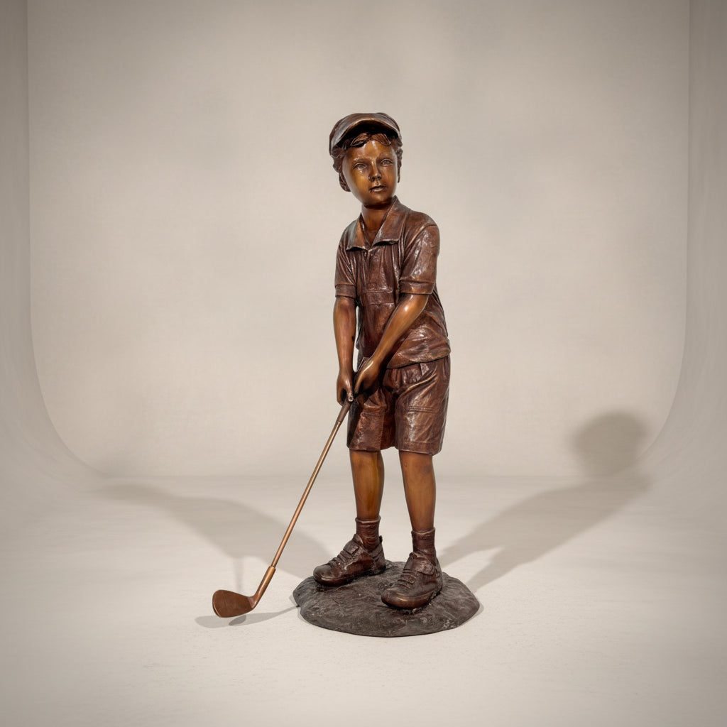 Little Boy Golfer Bronze Statue