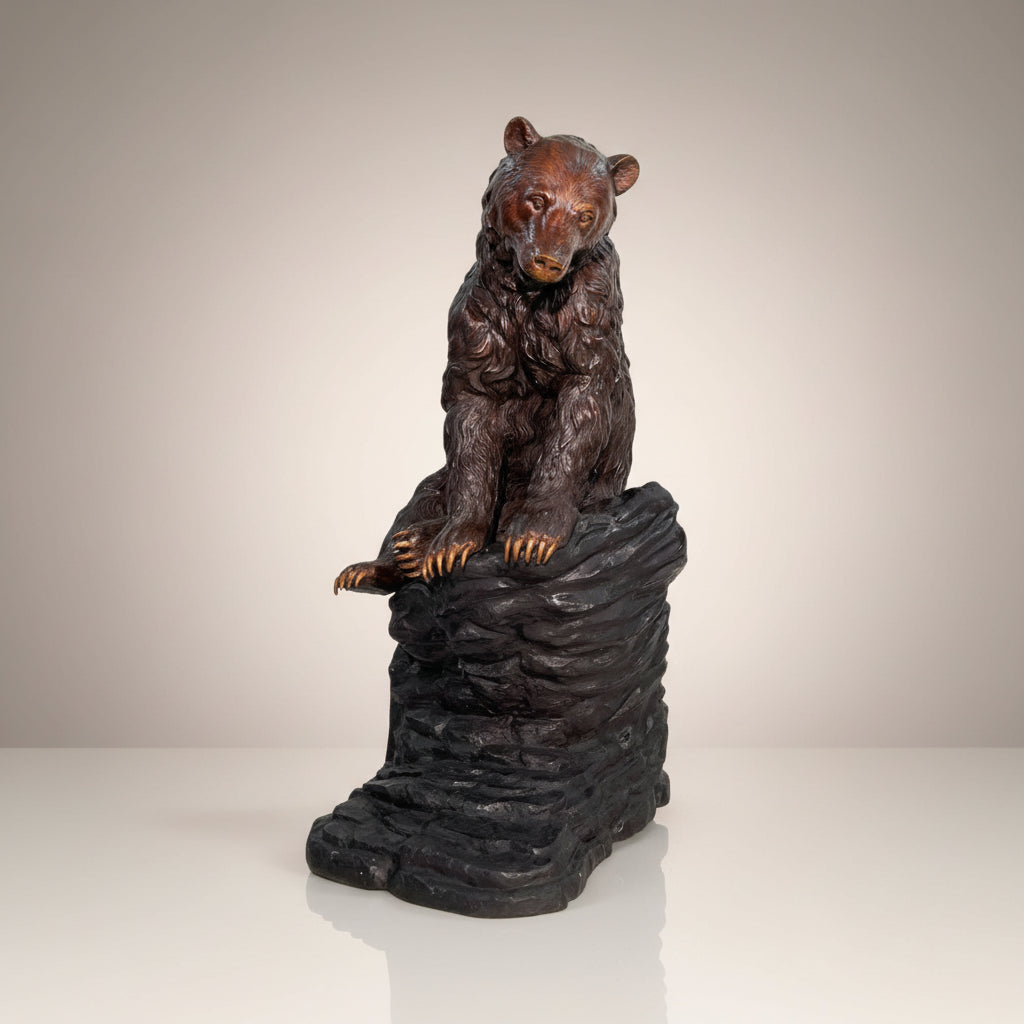 Bear Sitting on Rock Bronze Statue