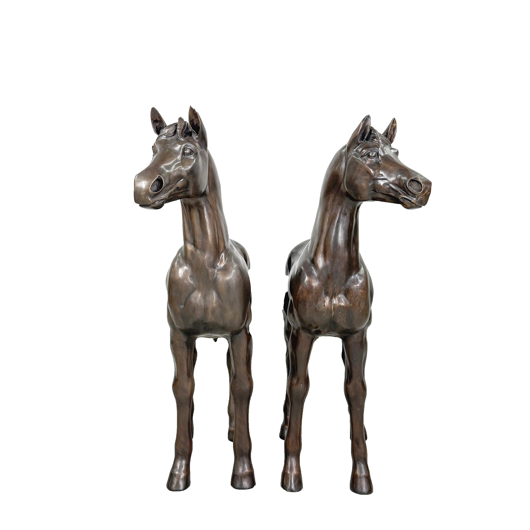 Medium Standing Horse Bronze Statue Pair