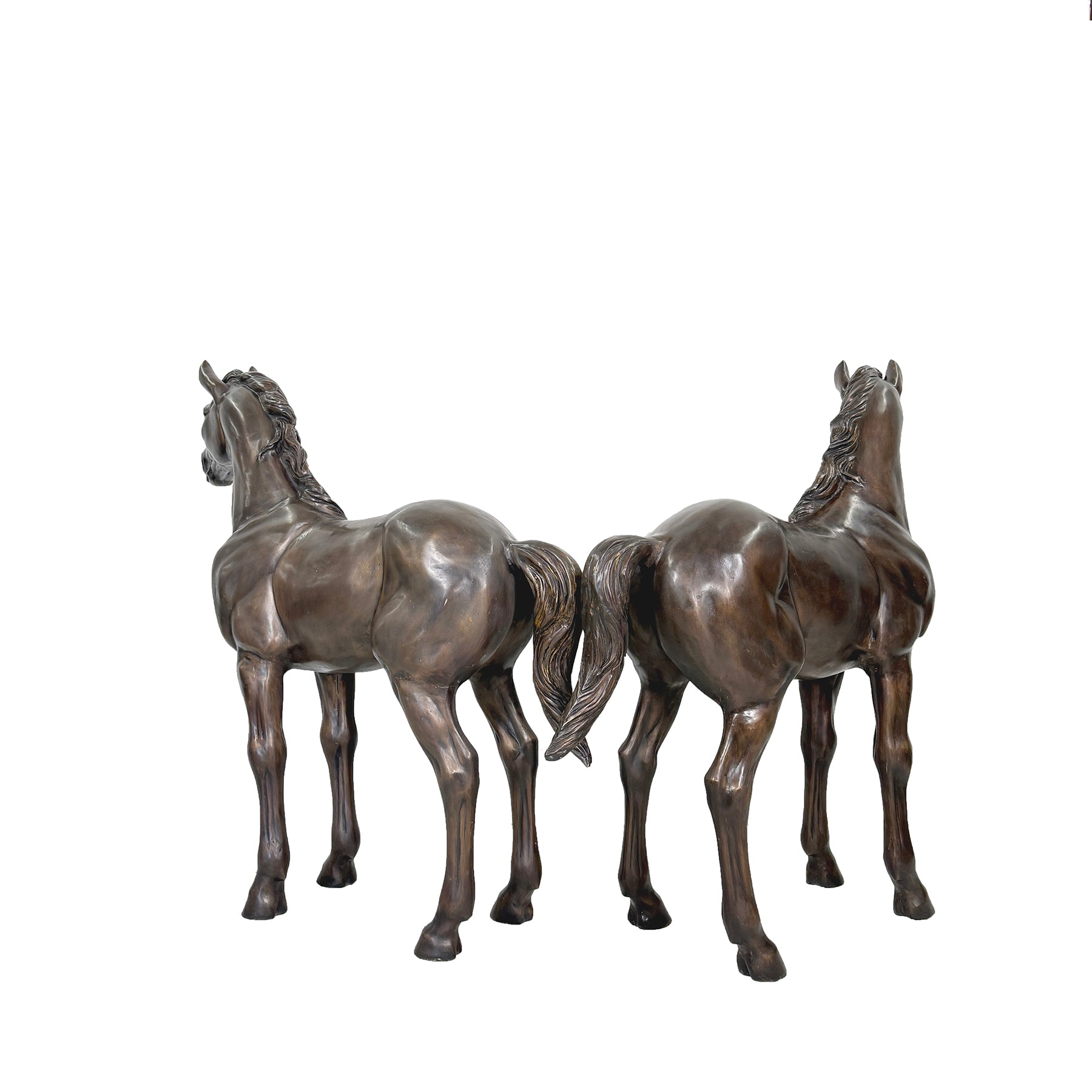 Medium Standing Horse Bronze Statue Pair