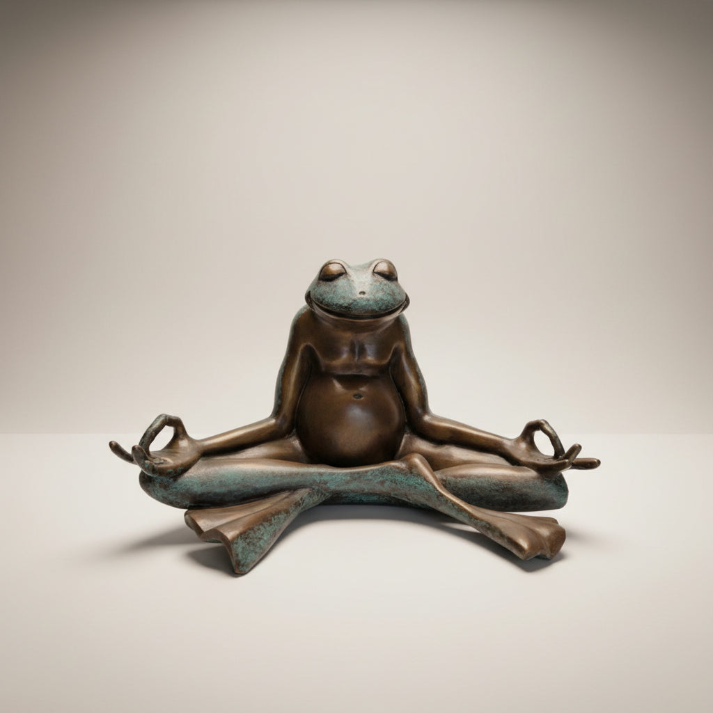Large Meditating Frog Table-top Bronze Statue