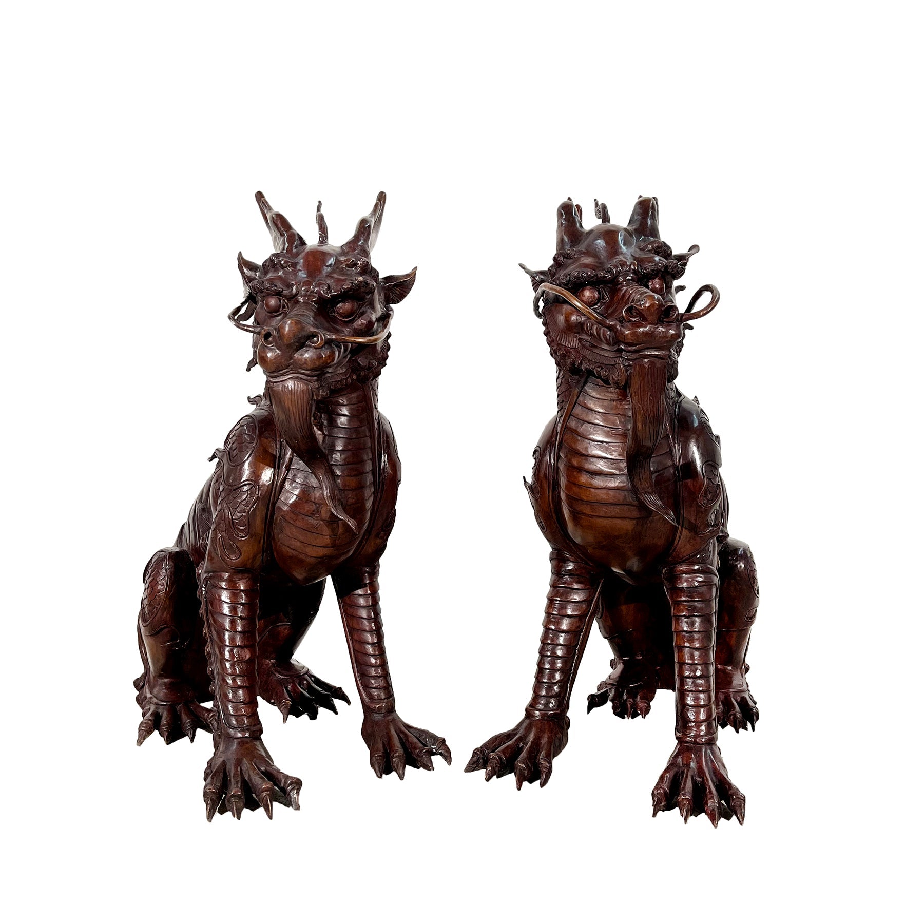 Chinese Foo Dragon Bronze Statue Set