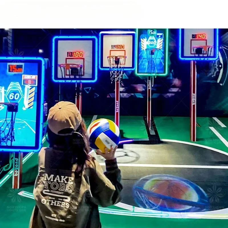 Northern Lights Metal Indoor Foldable Basketball Arcade Game Machine with Hoop Colorful Finish 2-Year Warranty Universal Plug