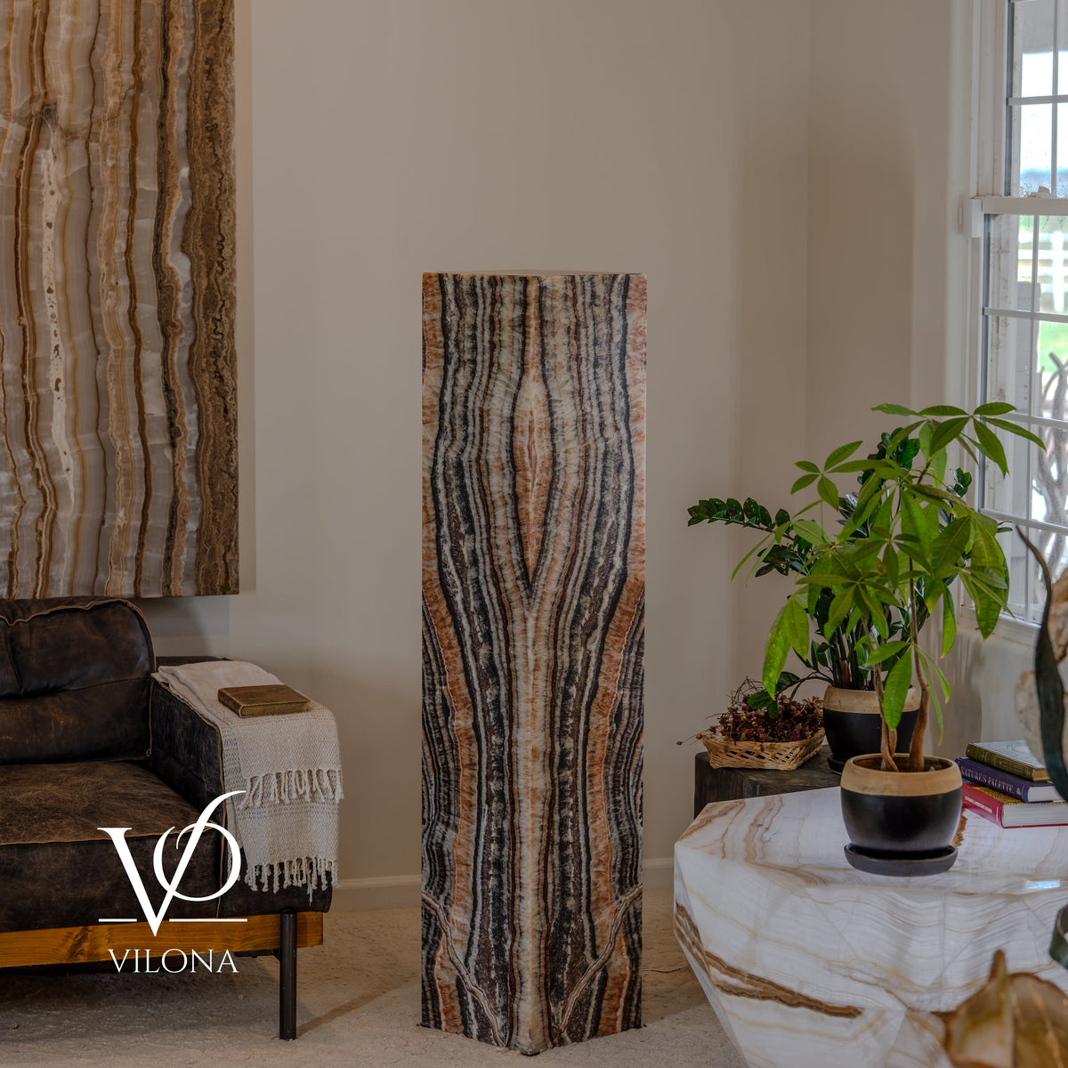 Tangerine Onyx Floor Lamp – 57.25" Tall × 12" Square
