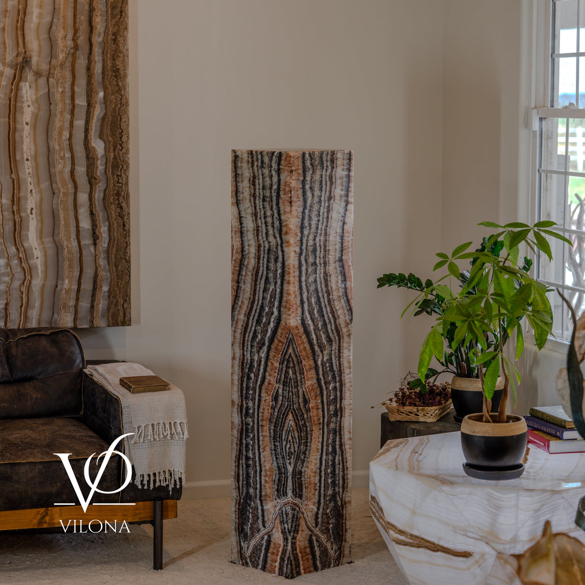 Tangerine Onyx Floor Lamp – 57.25" Tall × 12" Square