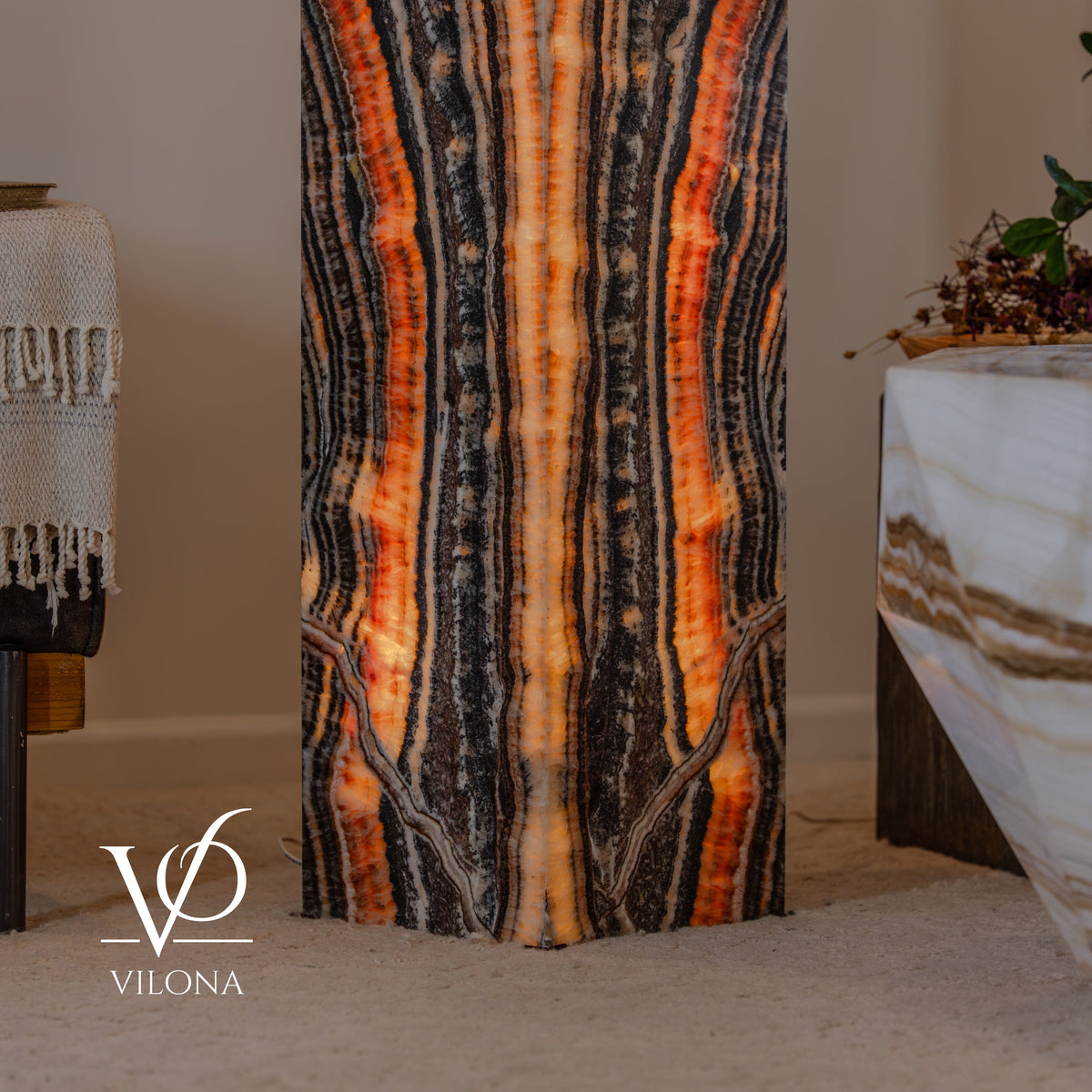 Tangerine Onyx Floor Lamp – 57.25" Tall × 12" Square