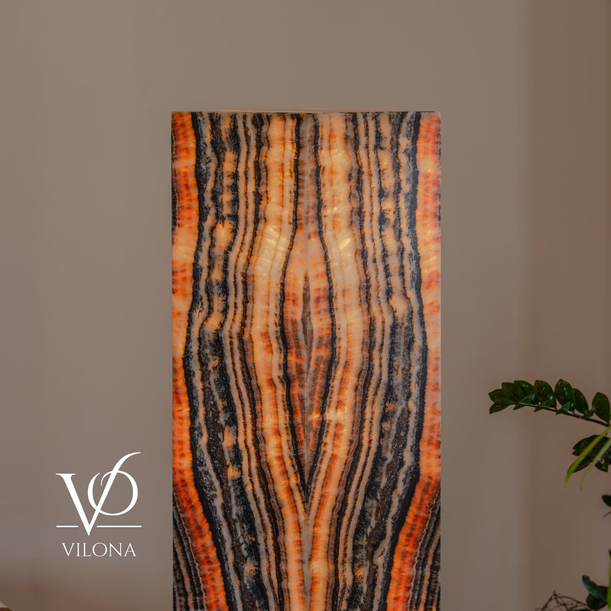 Tangerine Onyx Floor Lamp – 57.25" Tall × 12" Square