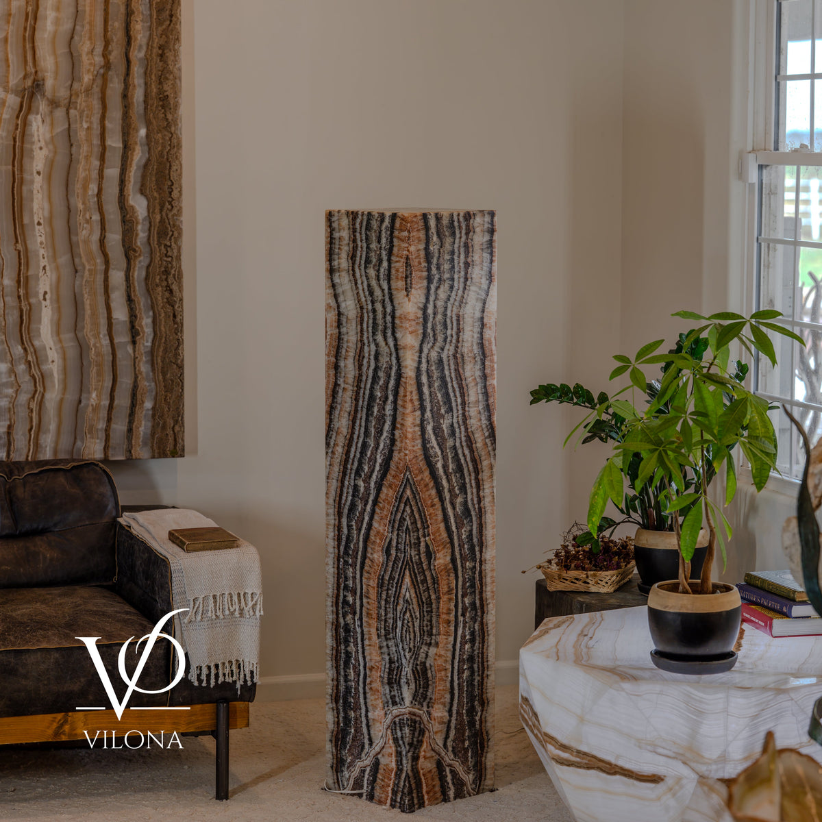 Tangerine Onyx Floor Lamp – 57.25" Tall × 12" Square