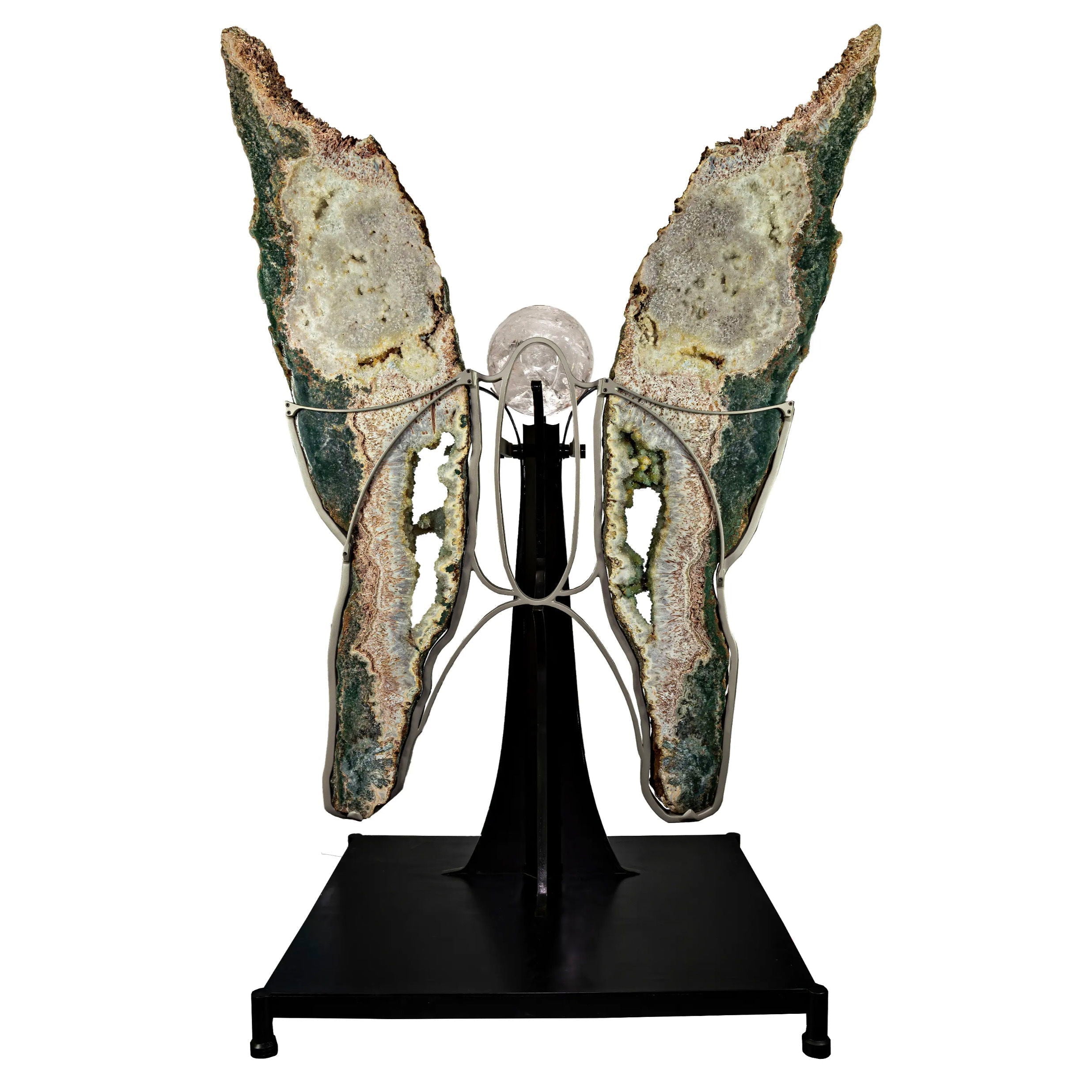 Quartz Sphere on Agate Butterfly Wings Custom Stand