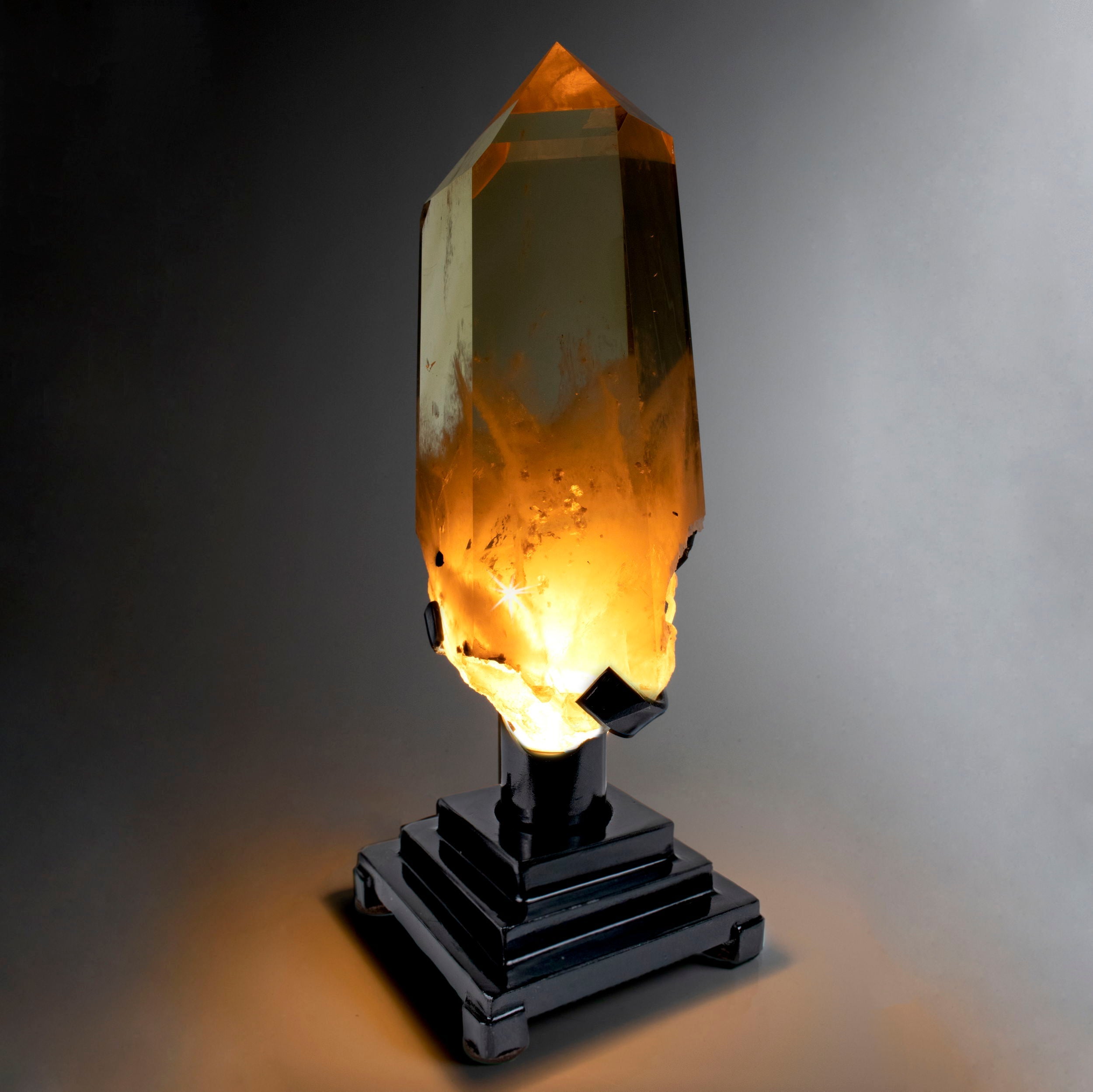Citrine Point on Fitted Lighted Rotating Stand From Brazil