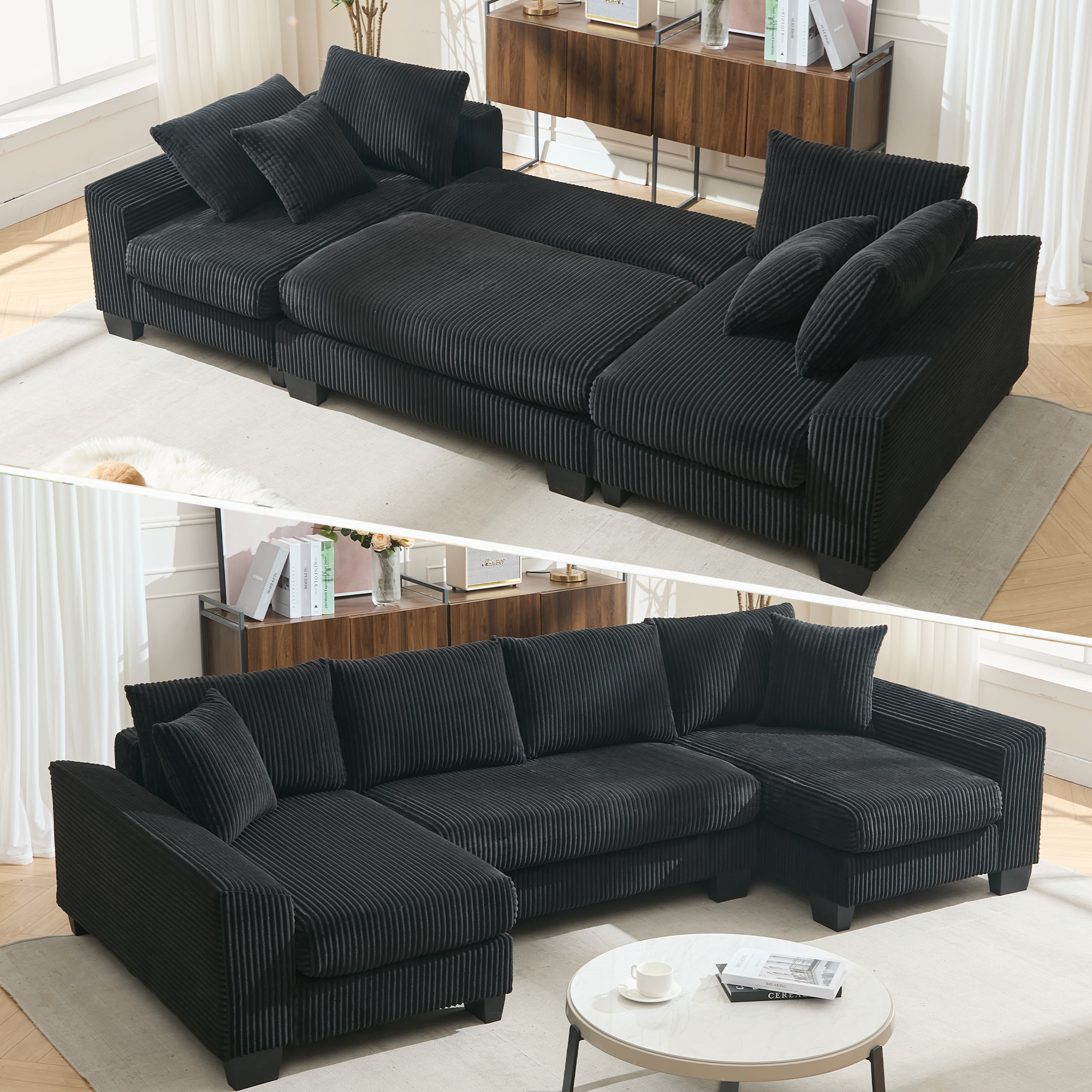 114' Sleeper Sofa,U Shaped Sofa , Pull Out Bed,Convertible Oversize 2